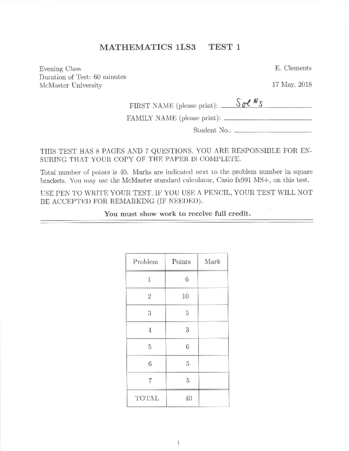 MATH 1LS3 Fall 2024 - Test 3 Study Notes and Key Concepts - Studocu