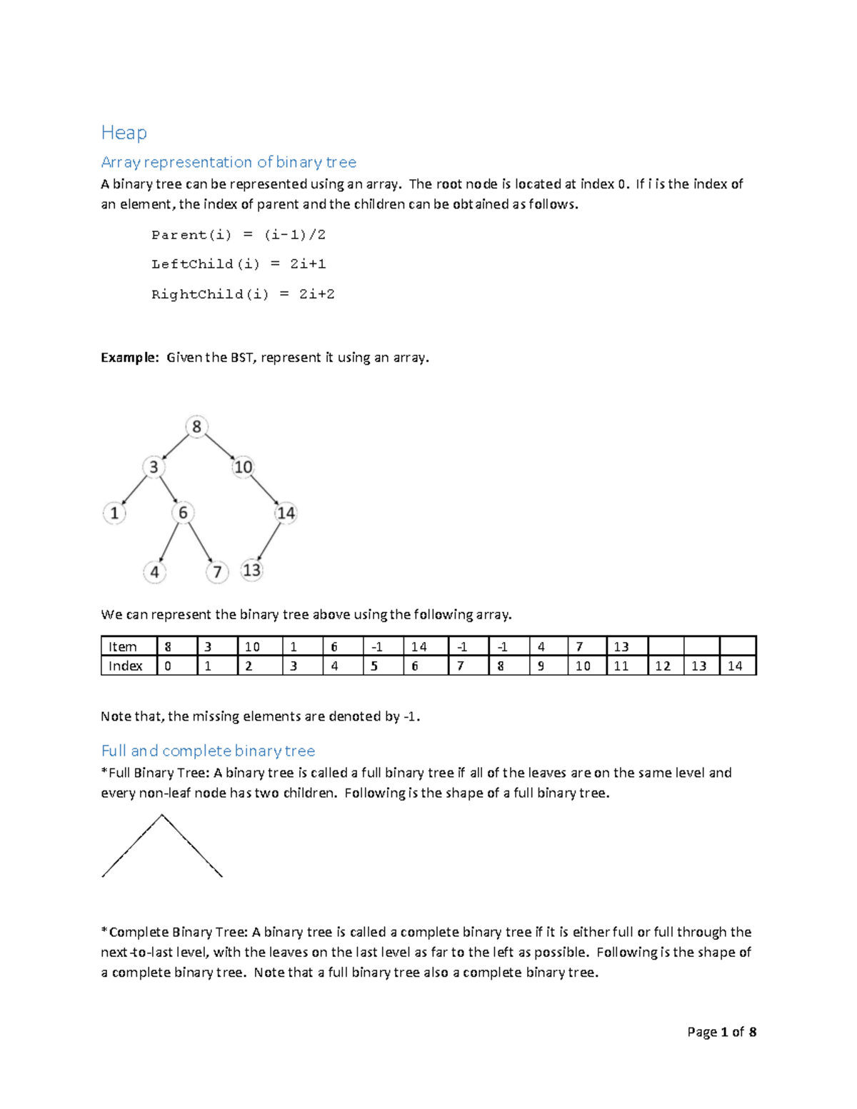 Heap (9) - class notes on array representation of binary trees - Studocu