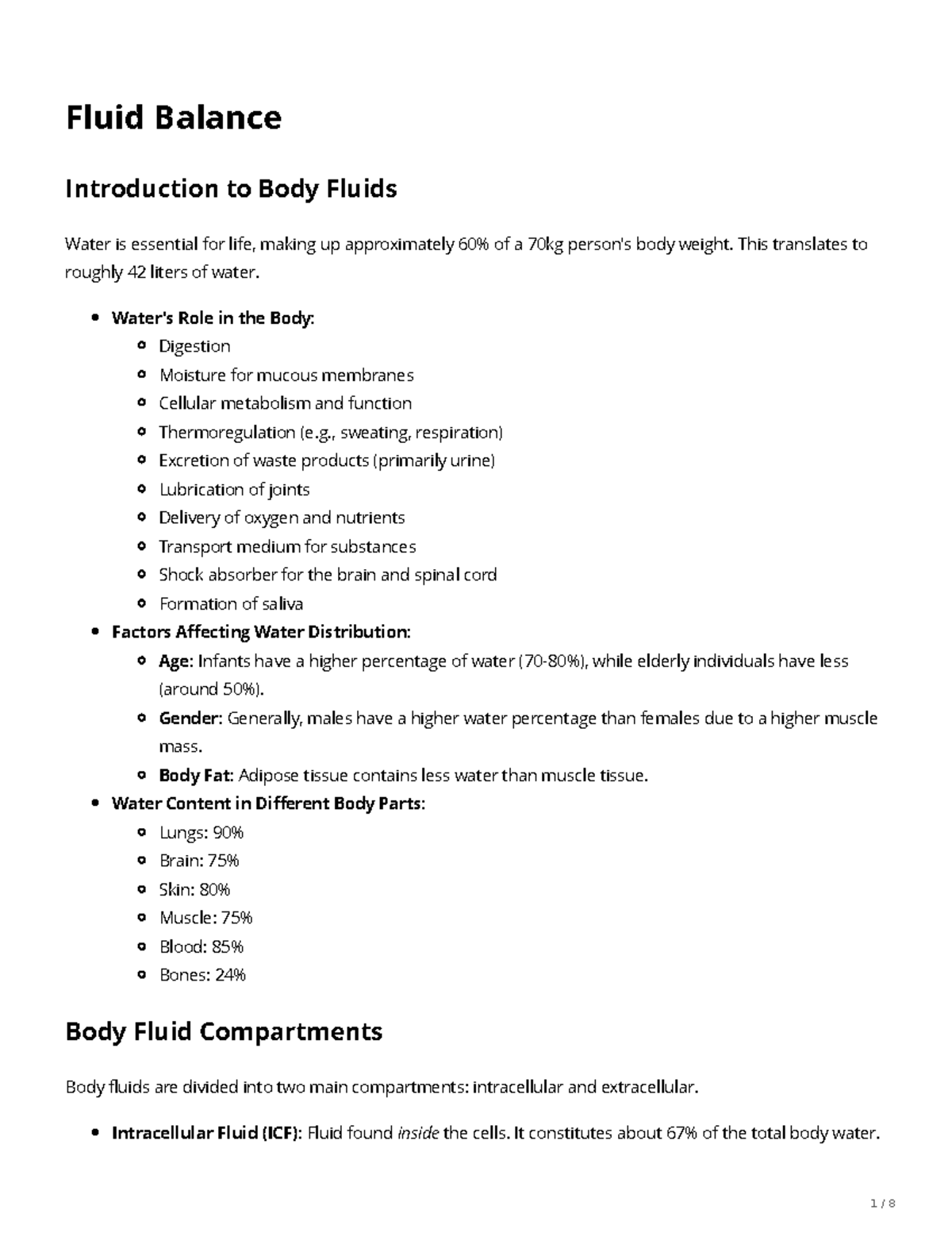Fluid Balance: Understanding Body Fluids and Their Functions - Studocu