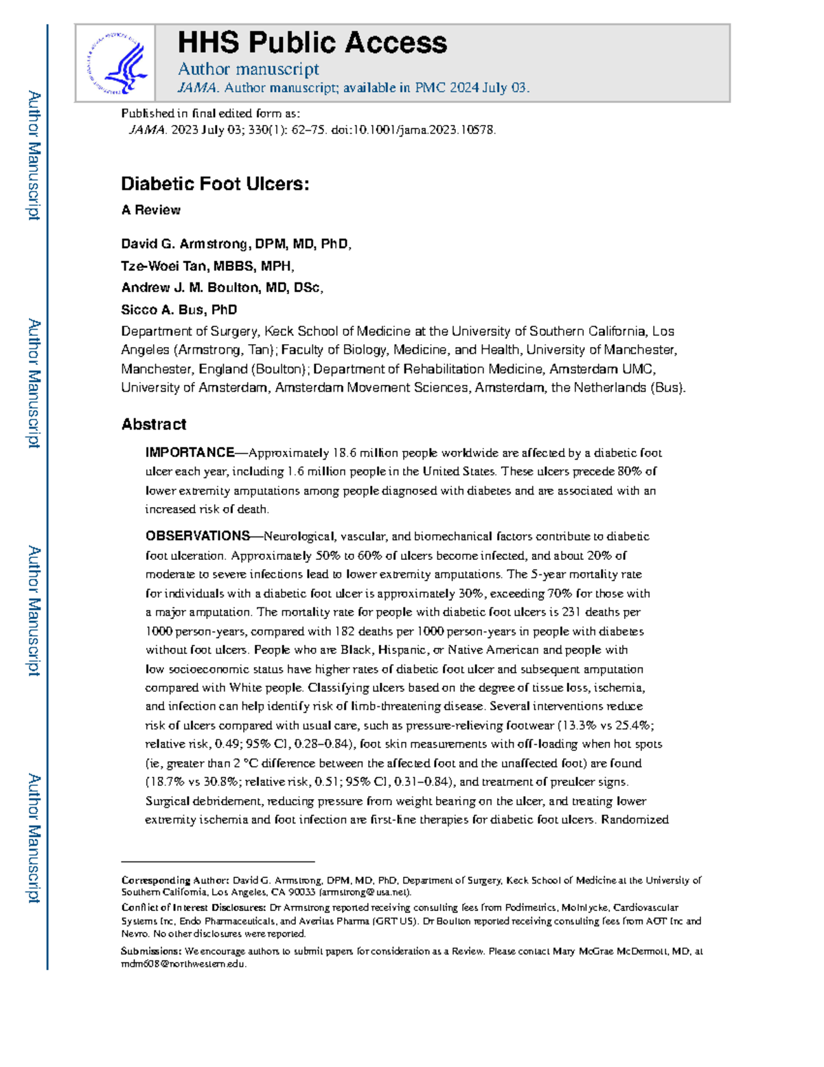 JAMA 2023: Diabetic Foot Ulcers - A Comprehensive Review - Studocu