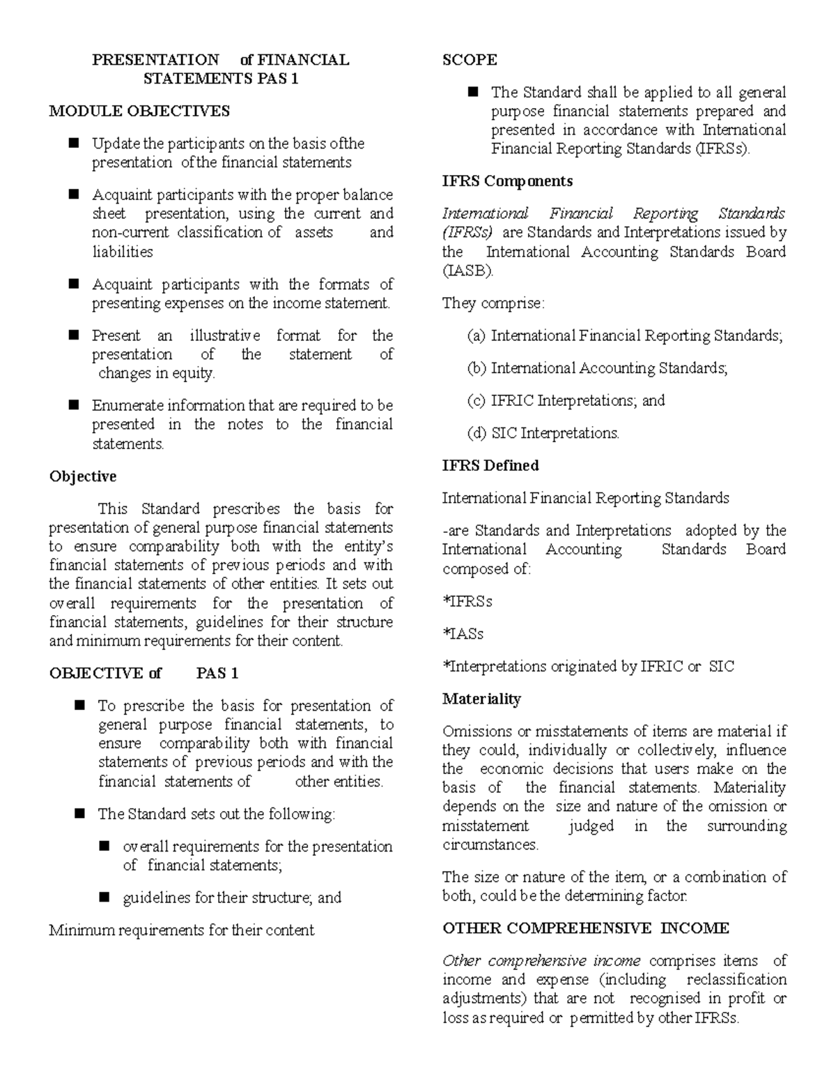 Presentationof Financial Statements PAS 1 - PRESENTATION of FINANCIAL ...