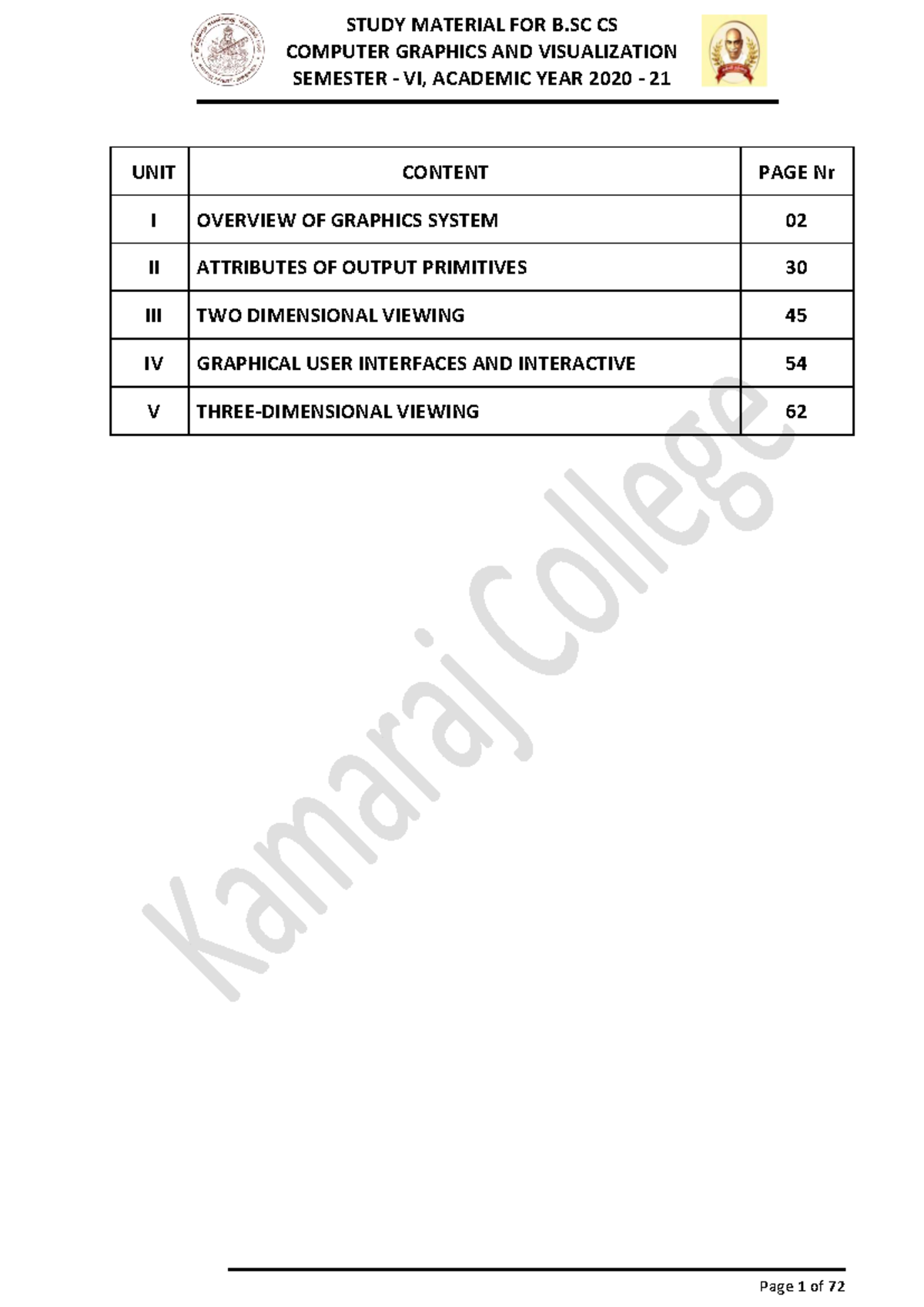 B.SC CS Computer Graphics & Visualization Study Material - Sem VI - Studocu