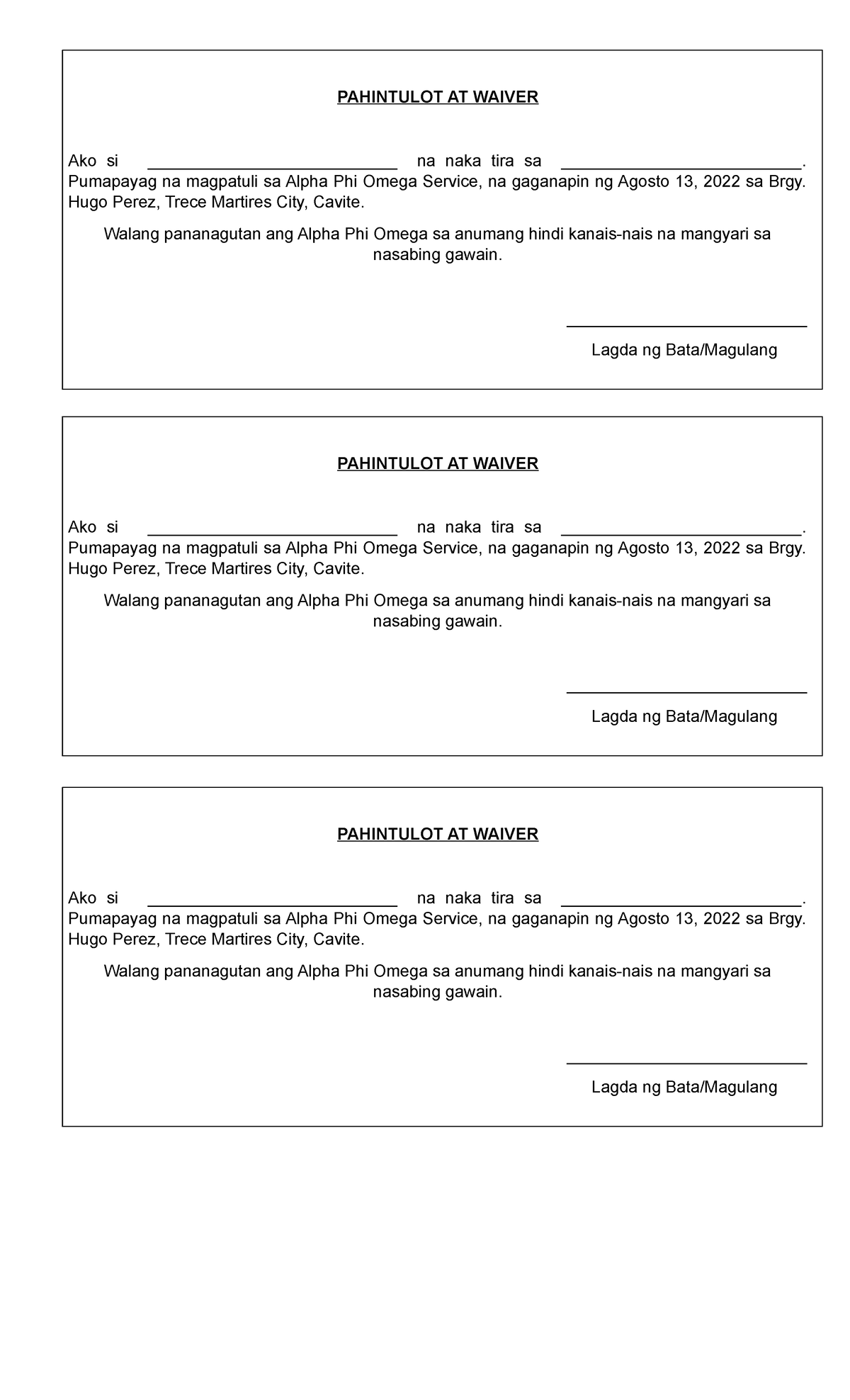 Apo waiver - essay - PAHINTULOT AT WAIVER Ako si ...