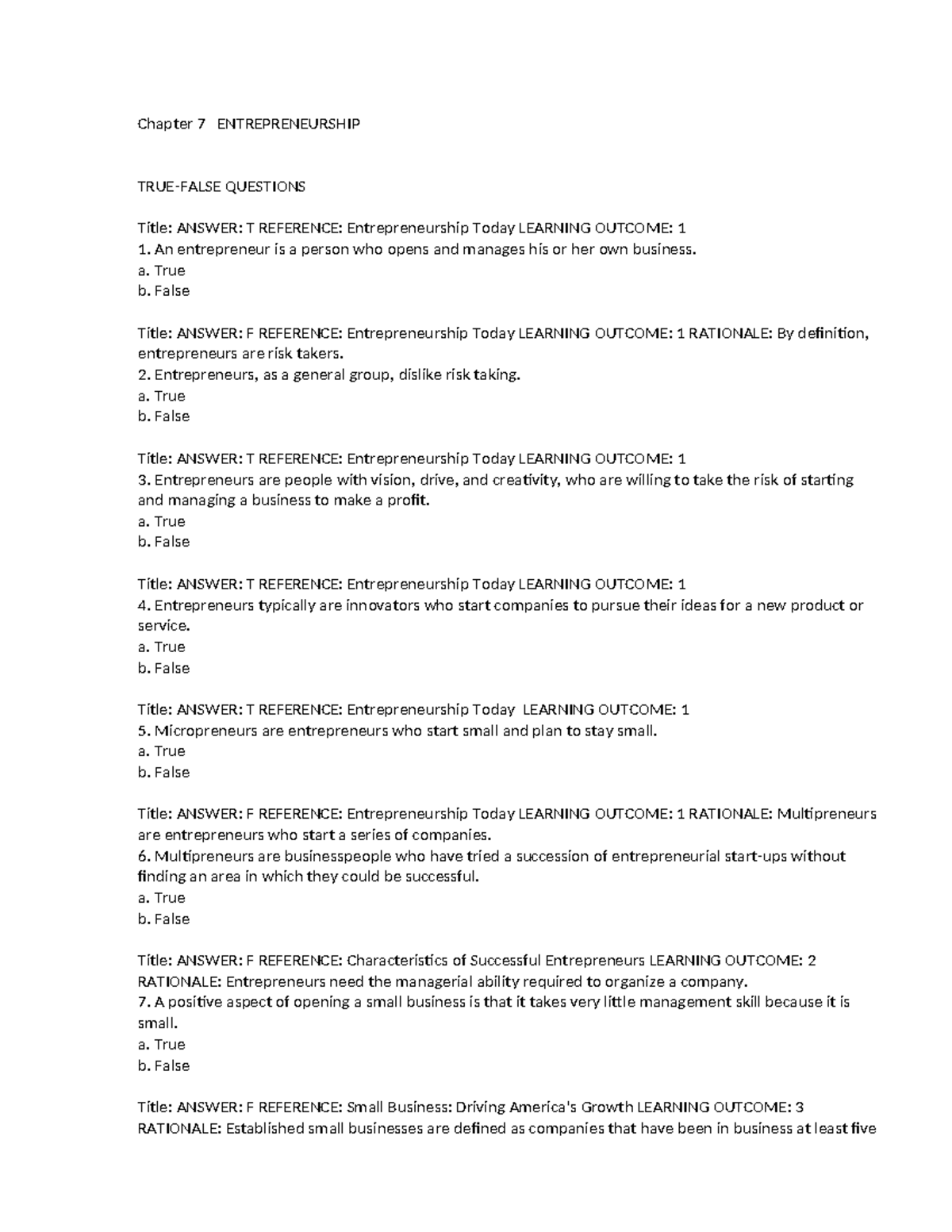 Principles of Management TB Ch07: Entrepreneurship Questions and ...