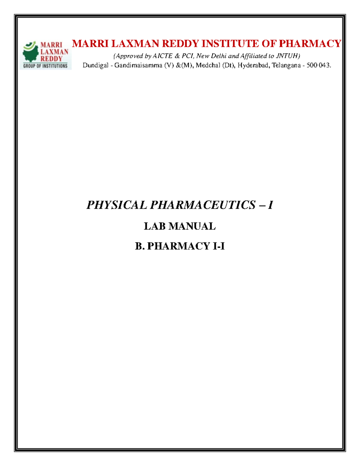 Pharmaceutics I Lab Manual: Practical Techniques and Formulations - Studocu