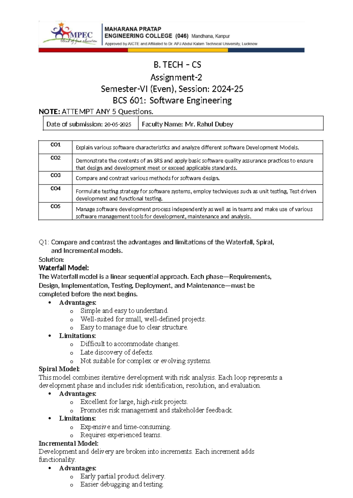 B. TECH CS (Even) BCS 601: Software Engineering Assignment 2 Notes ...