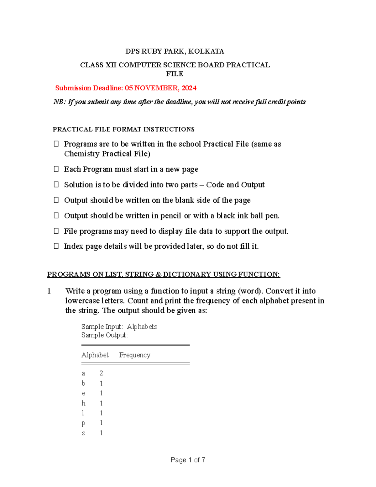 Class XII CS Practical File: Programs on Lists, Strings & DB Queries ...