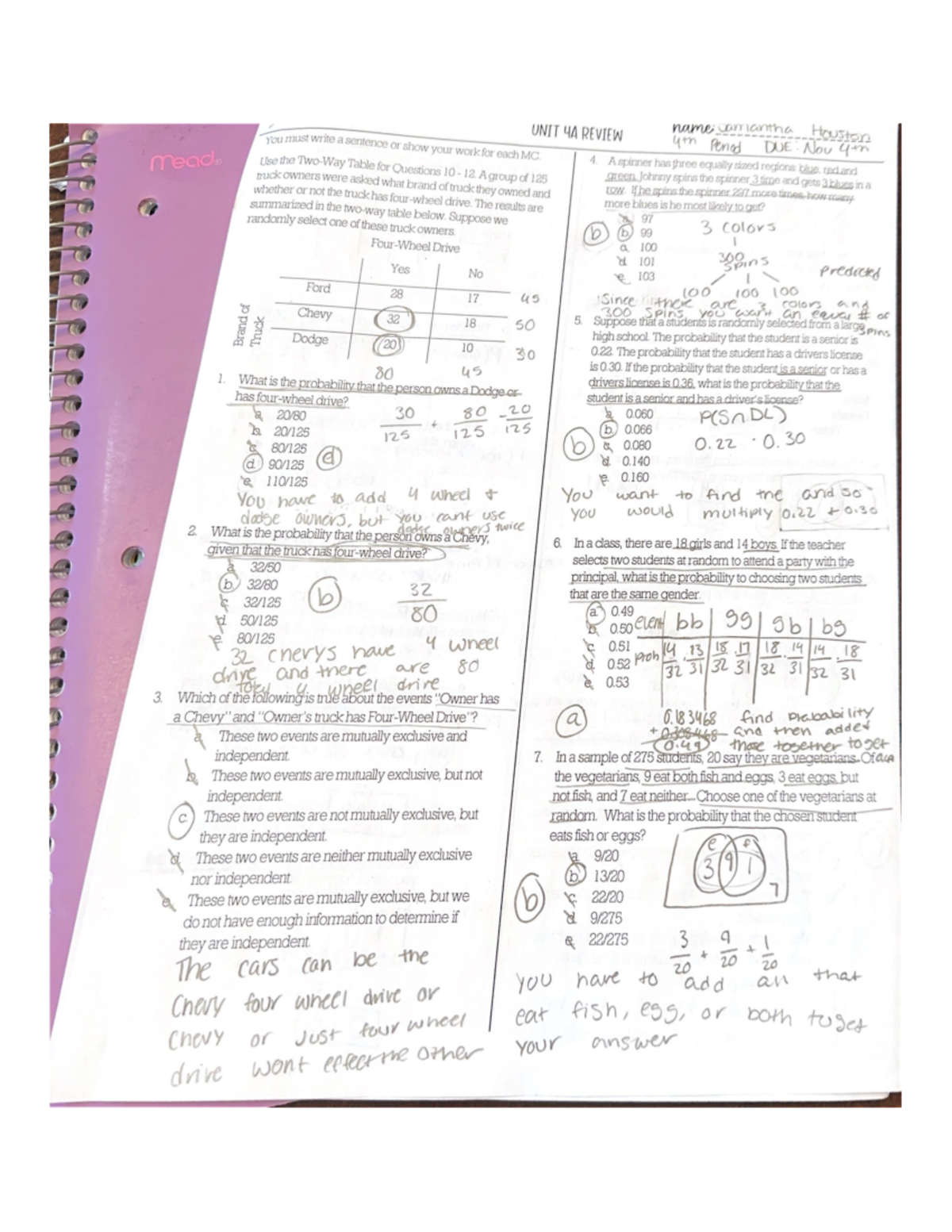 Stats Review 4A - ‼️‼️‼️‼️ - UNIT 4A REVIEW name Damantha Houston 4th ...