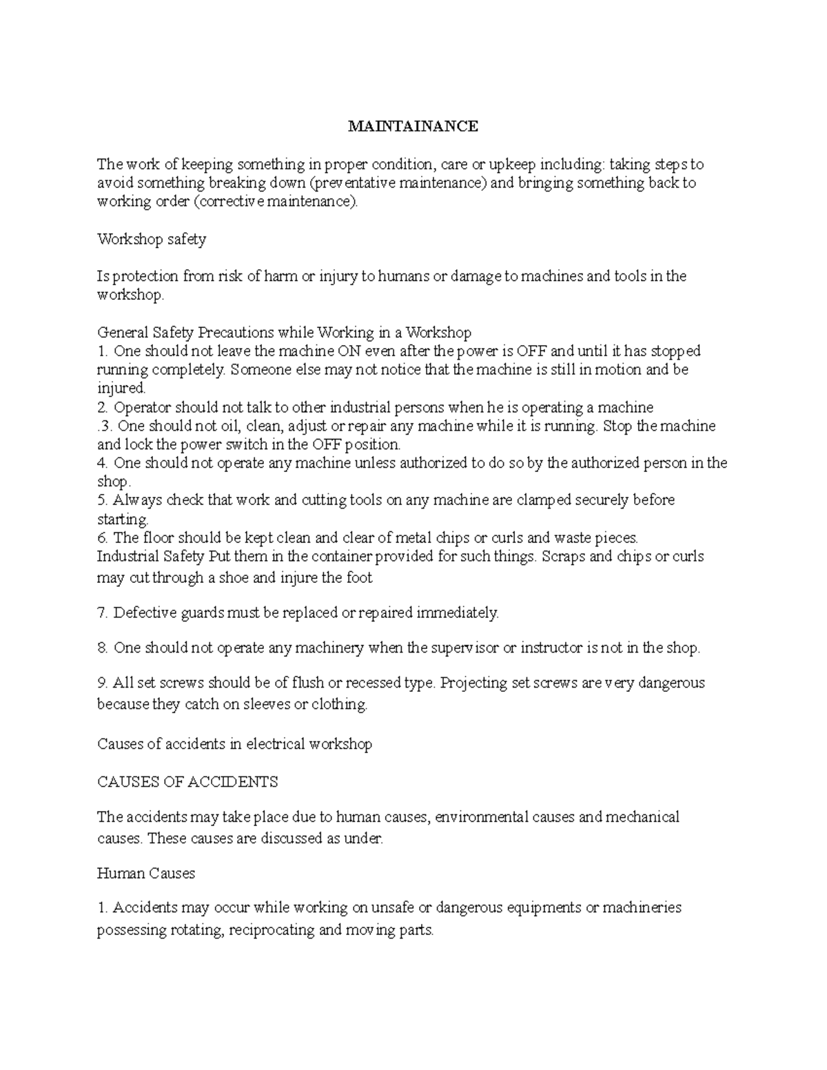 EMFD Notes-2 - NONE - MAINTAINANCE The work of keeping something in ...