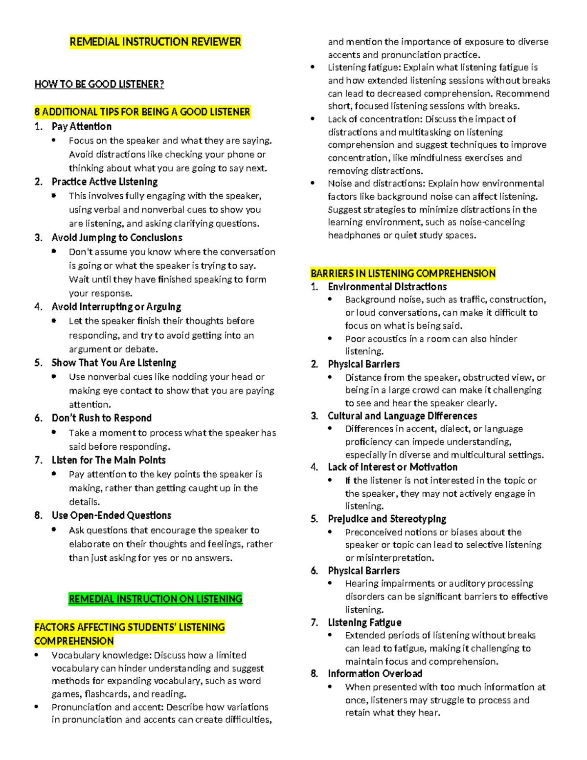 REM INS Midterm Reviewer: Strategies for Effective Listening - Studocu