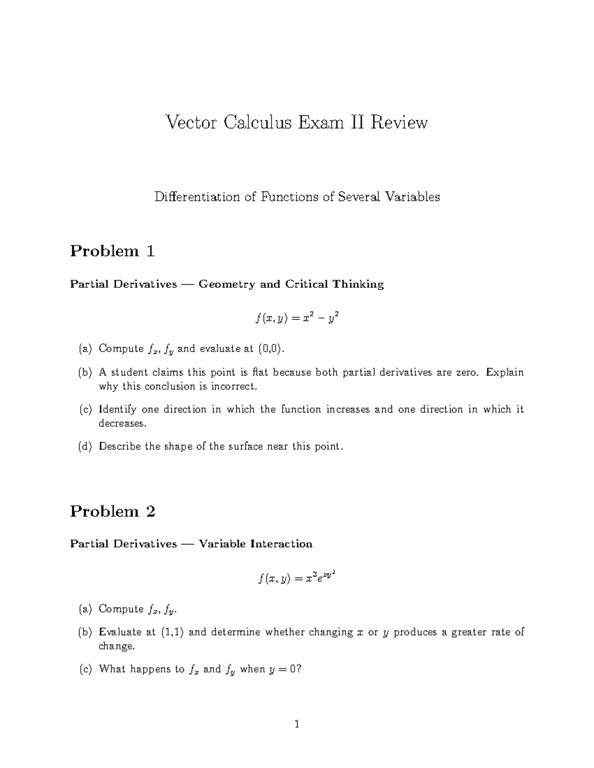 Calc 3 Exam II Review: Vector Calculus & Partial Derivatives - Studocu