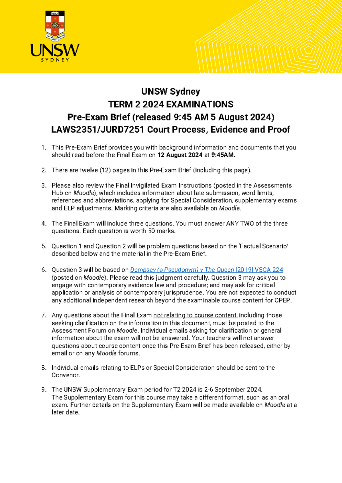 CPEP T2 2024 Final Exam Pre-Exam Brief and Witness Statements - Studocu