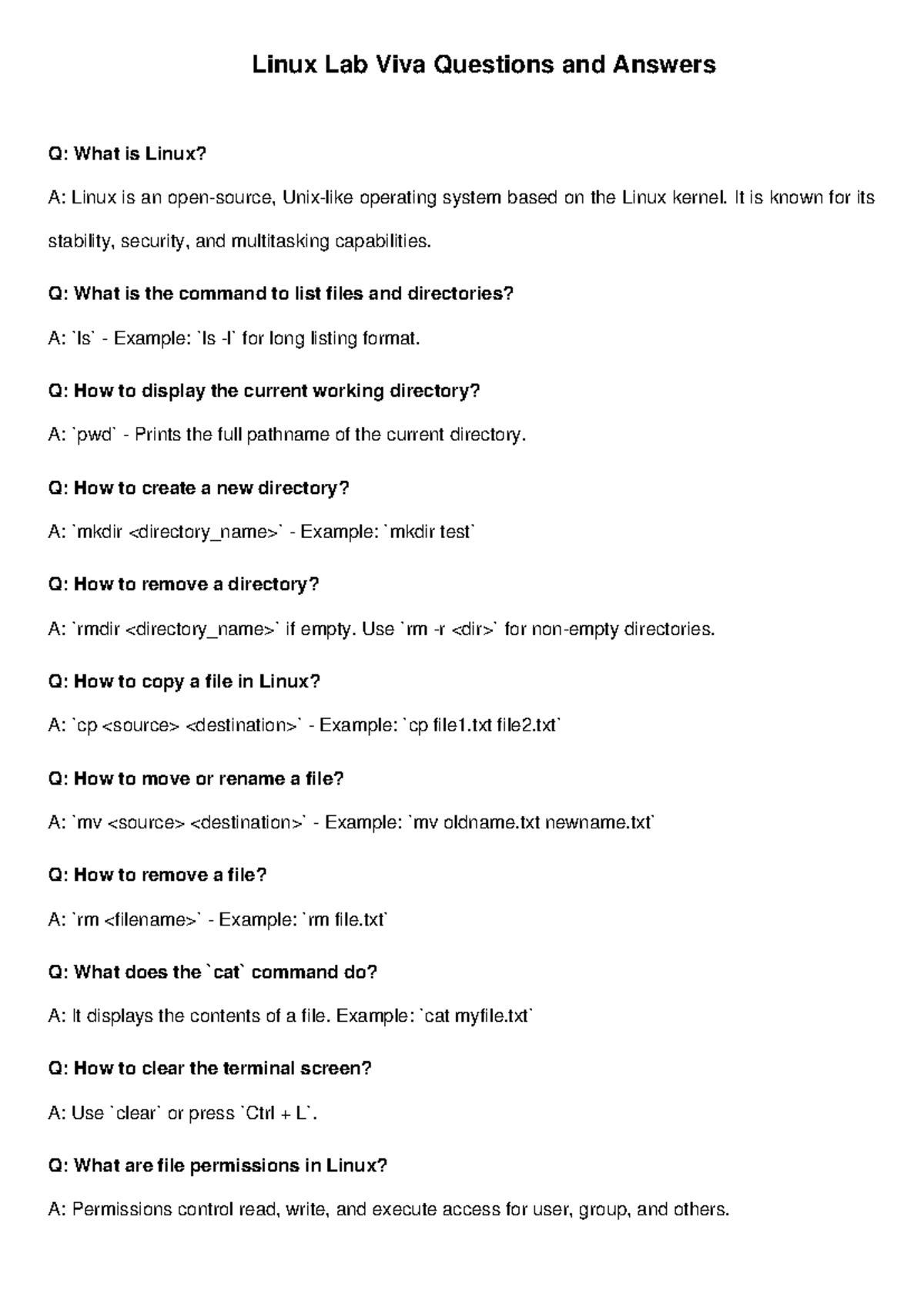 Linux Lab Viva Questions & Answers for BCA 2nd Sem Students - Studocu