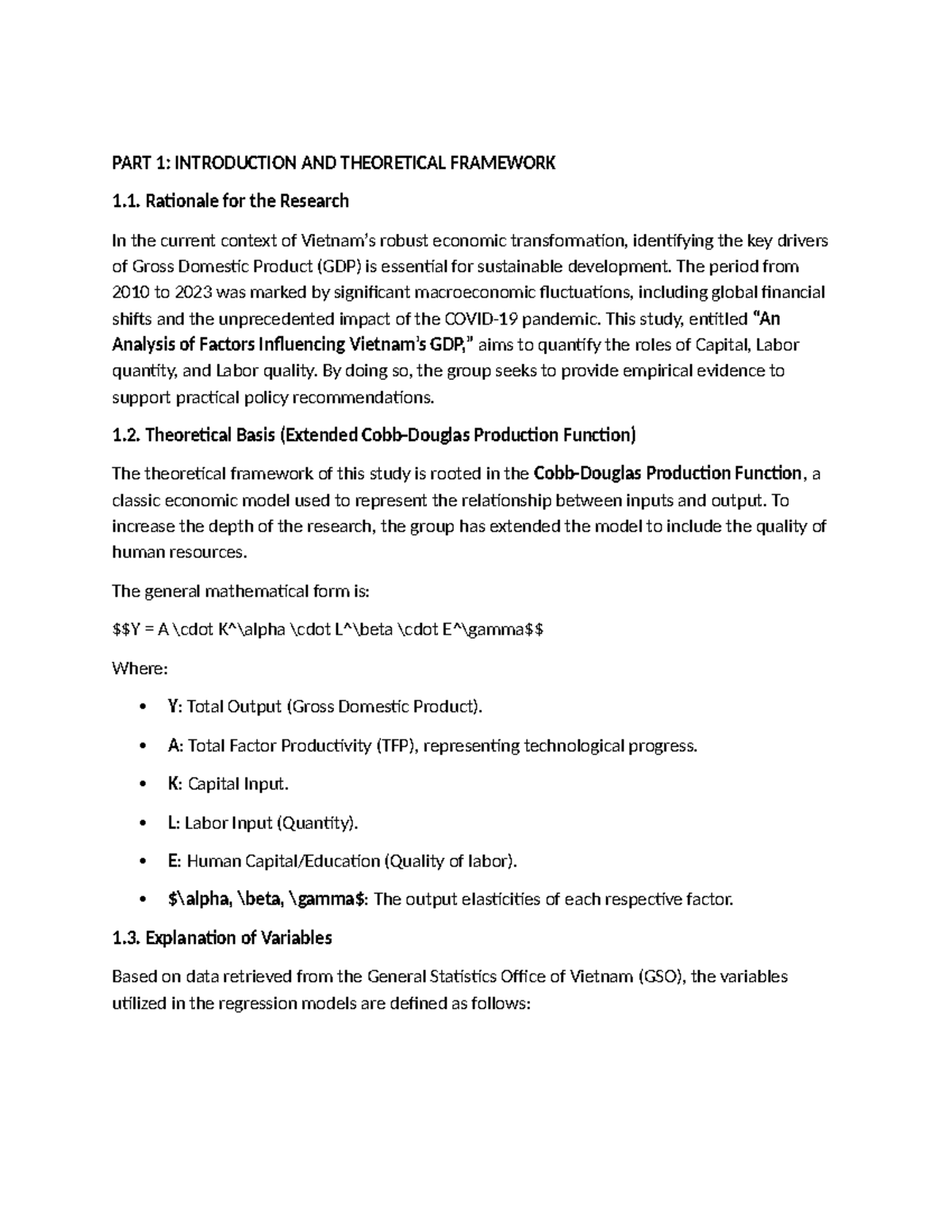 Analysis of Factors Influencing GDP: Theoretical Framework ...