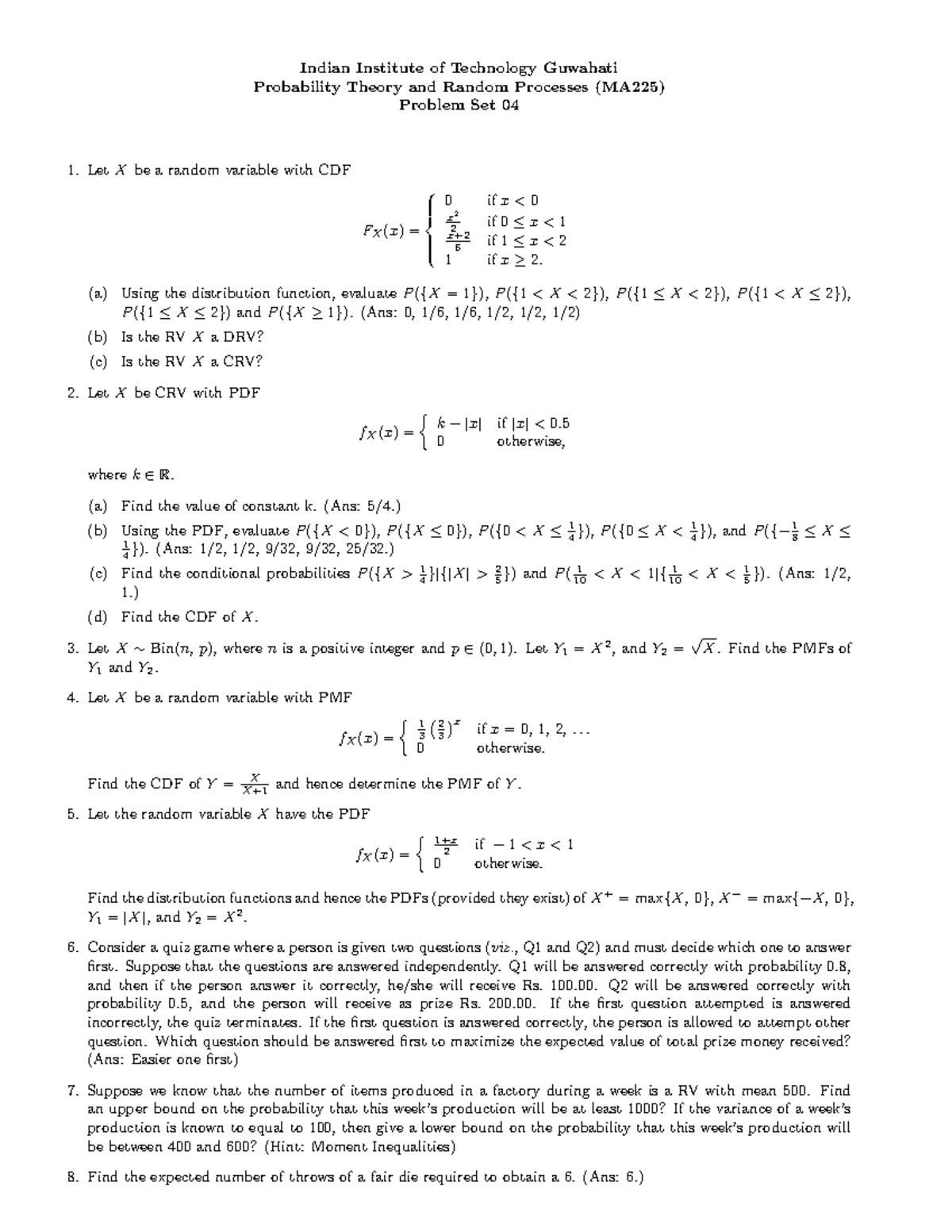 MA372: End Semester Exam on Stochastic Calculus for Finance - Studocu