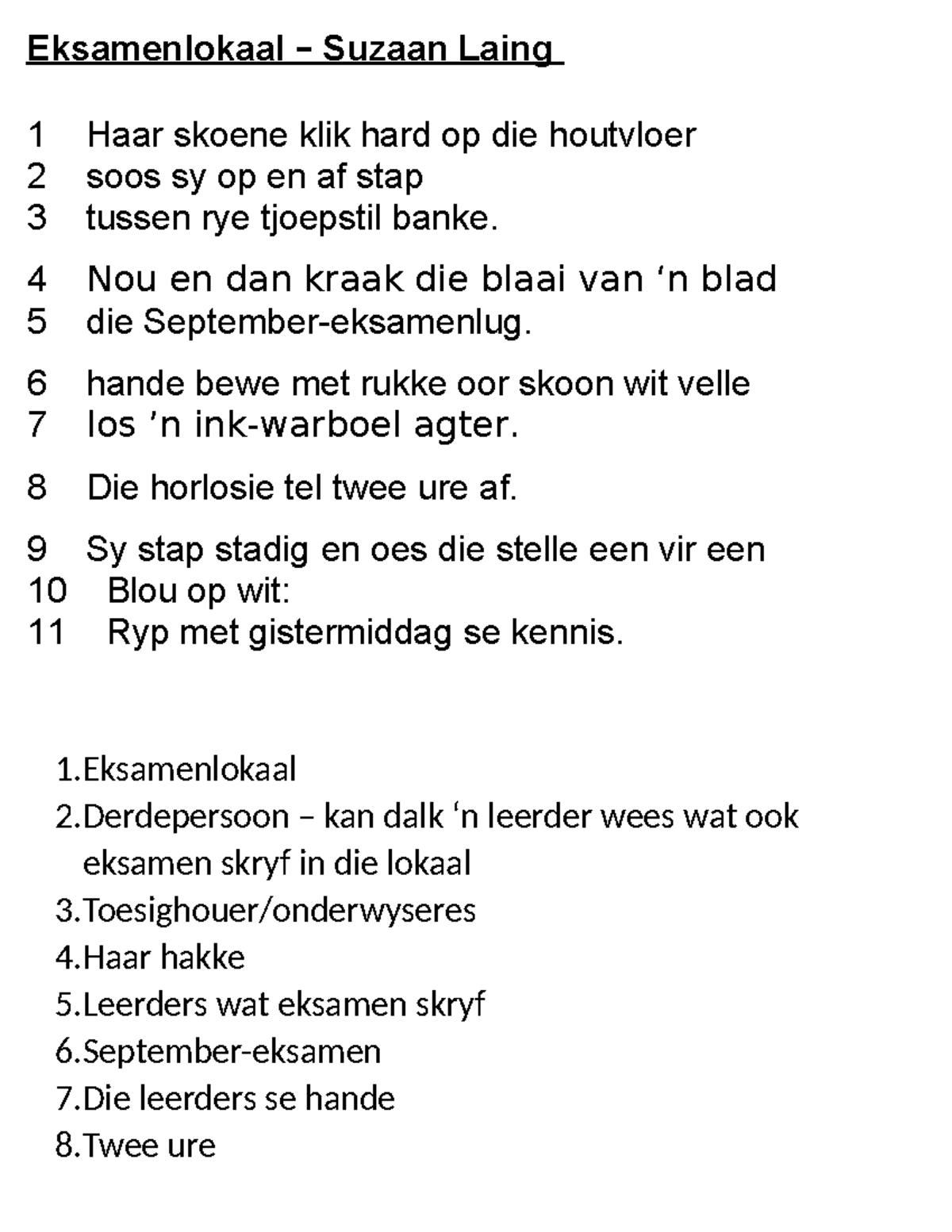 Eksamenlokaal Gedig: 'n Spannende Atmosfeer Tydens Toetsing - Studocu