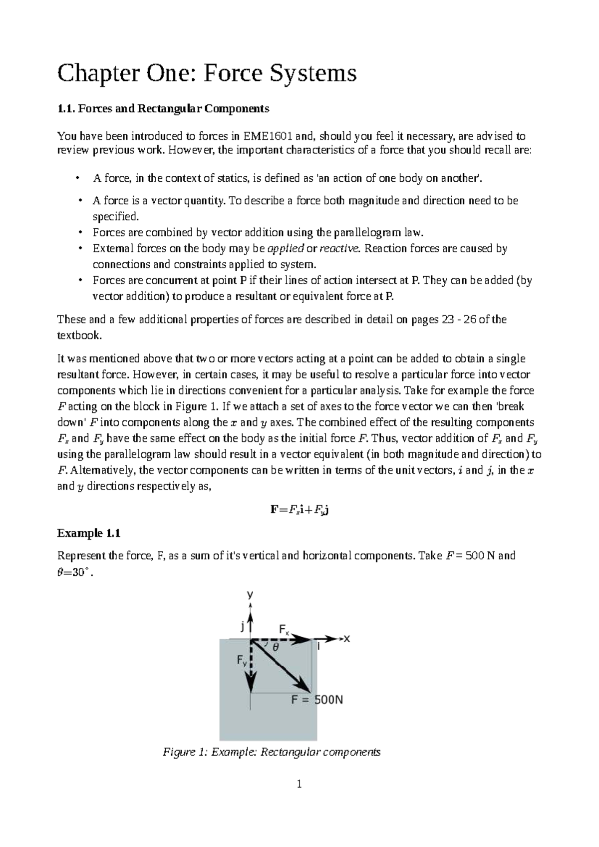 Unit 1: Mechanics Notes - Chapter 1: Force Systems and Moments (EME1601 ...