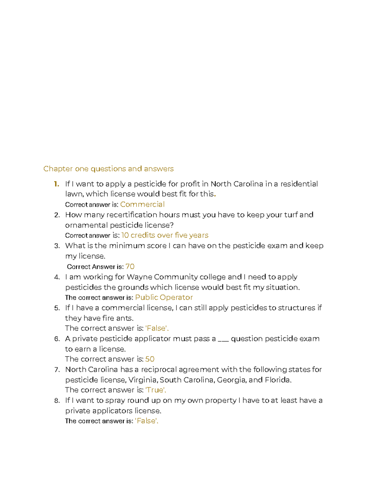 Pesticide Application Q&A & Answers for NC Licenses (Final Exam) - Studocu