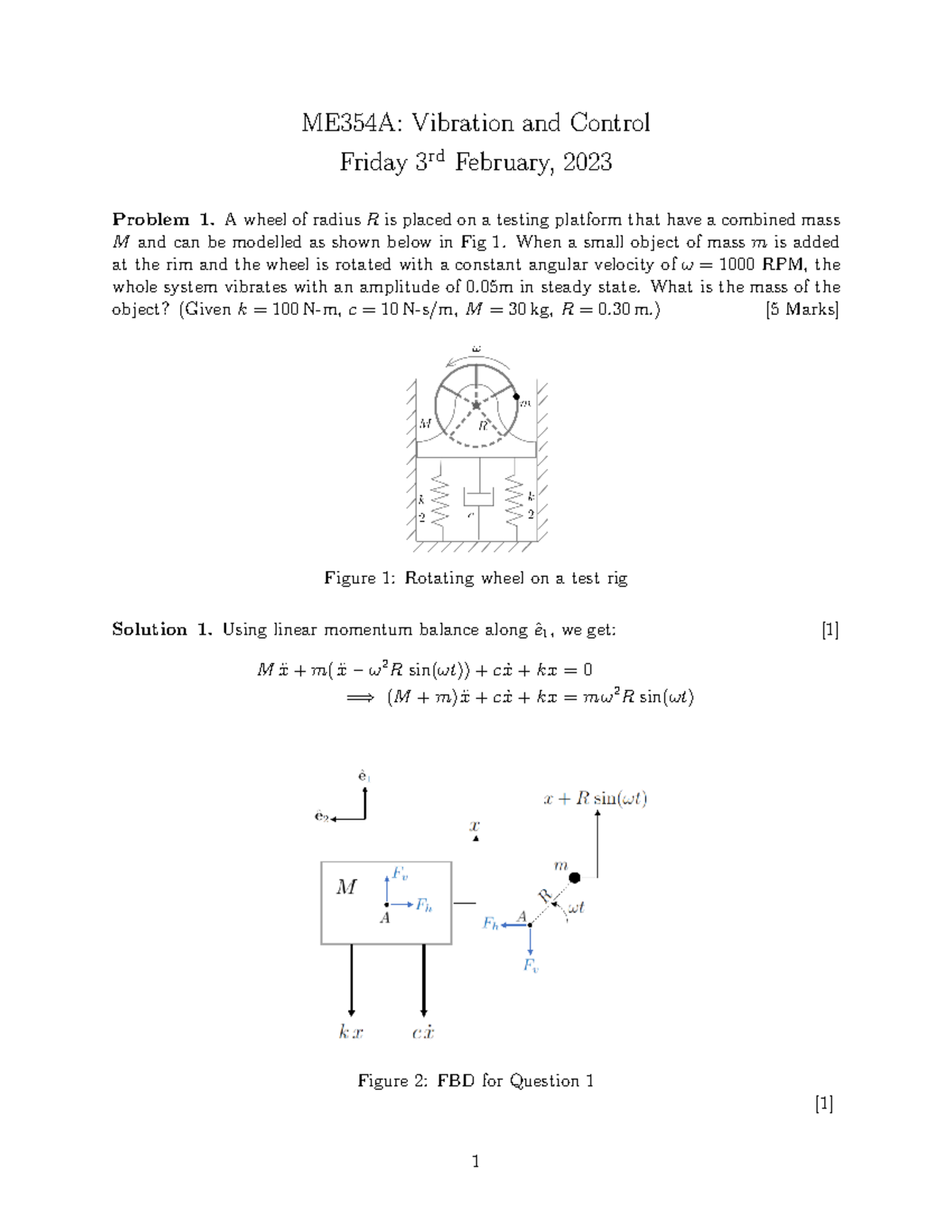 ME354A Quiz1 sol1 - Quiz solution - ME354A: Vibration and Control ...