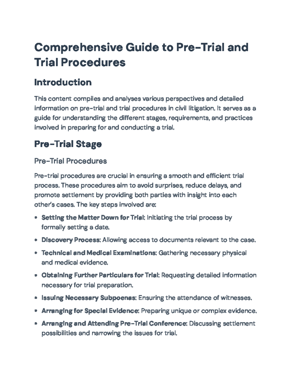 Comprehensive Guide to Pre-Trial & Trial Procedures in Civil Litigation ...