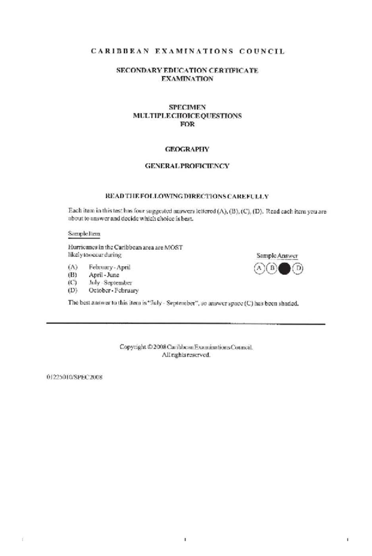 CSEC Geography Specimen MCQs 2008: Comprehensive Practice Questions ...