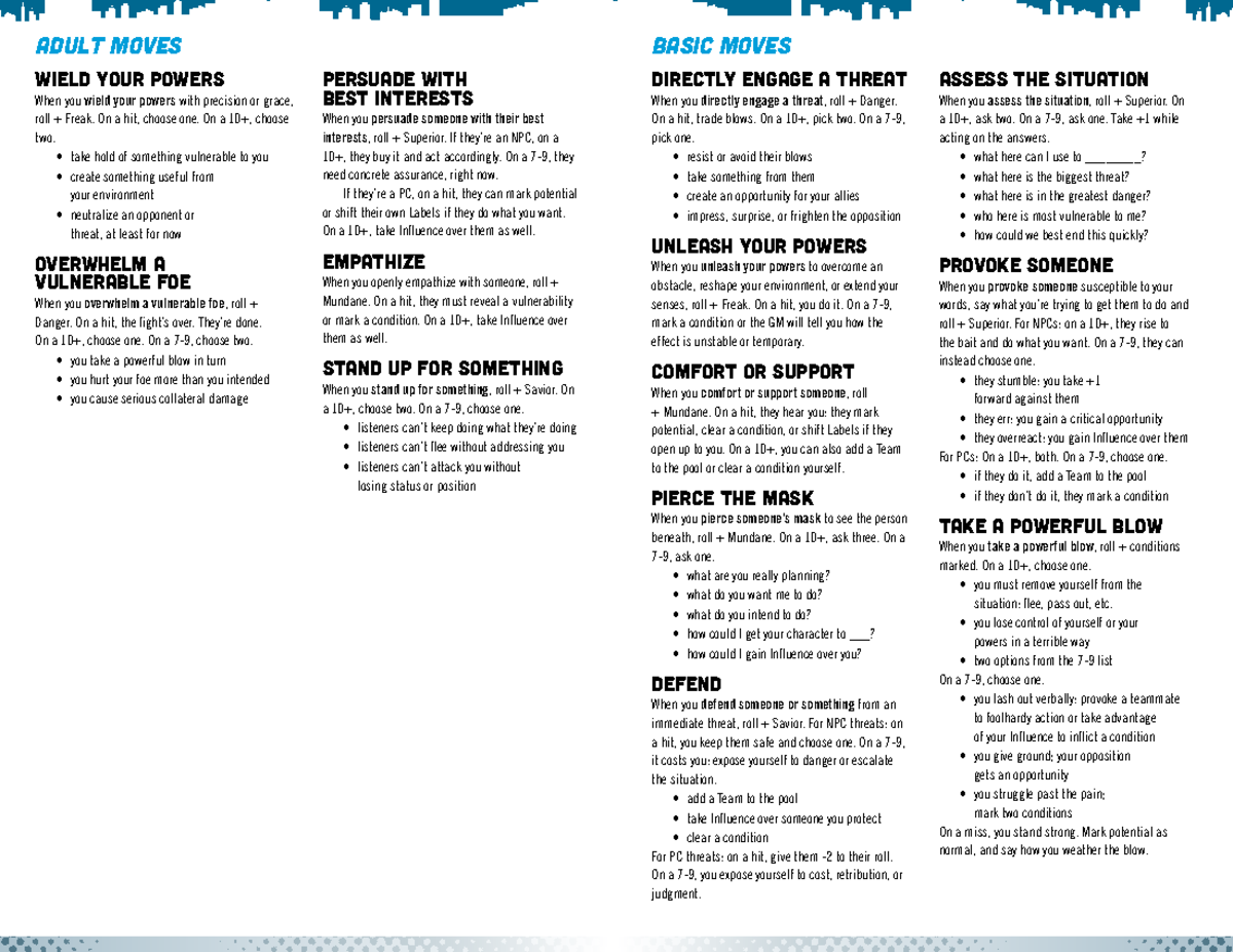 Basic Moves - Adult Powers and Actions Guide - Studocu