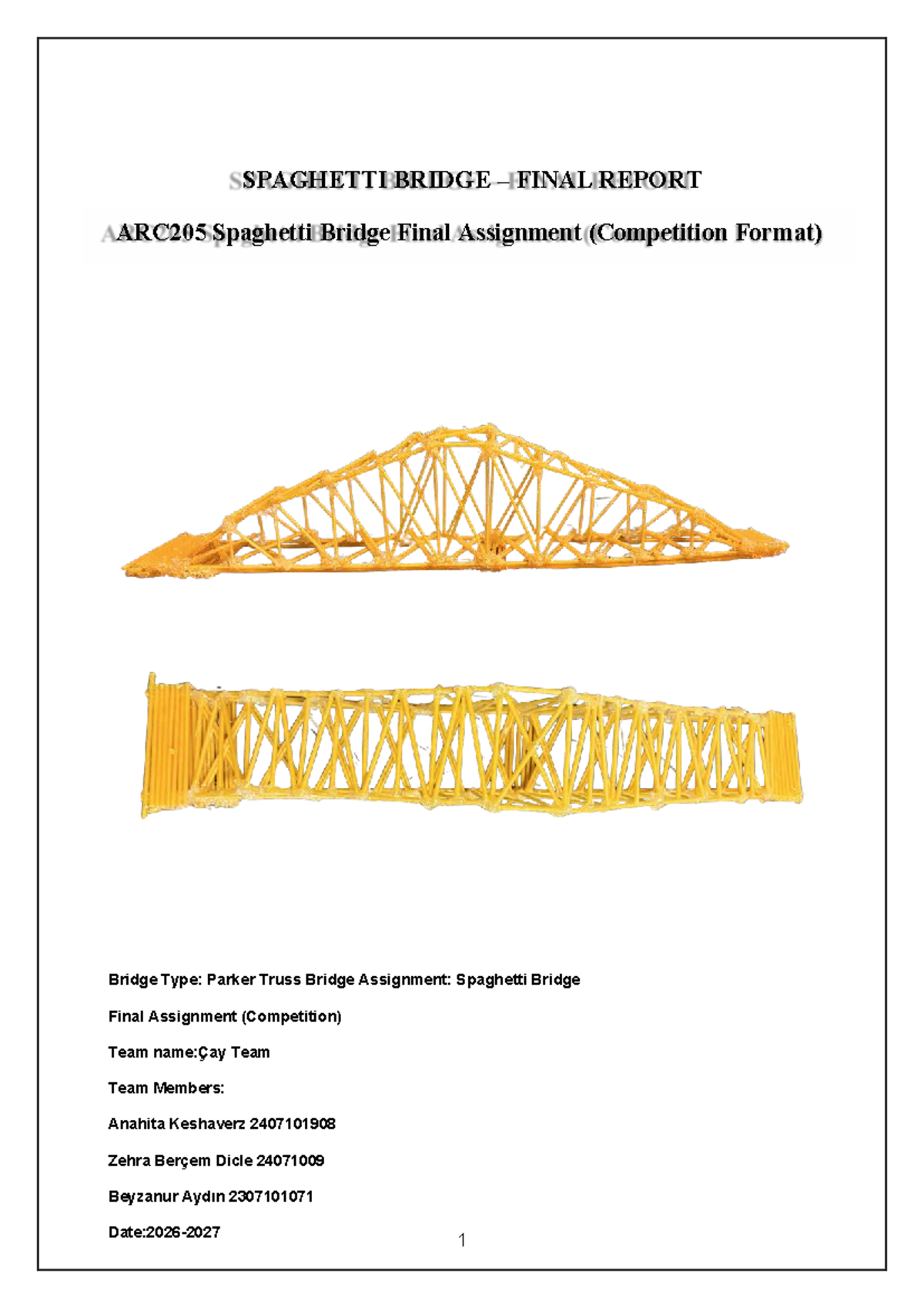 ARC205 Spaghetti Bridge Final Report: Parker Truss Design Analysis ...