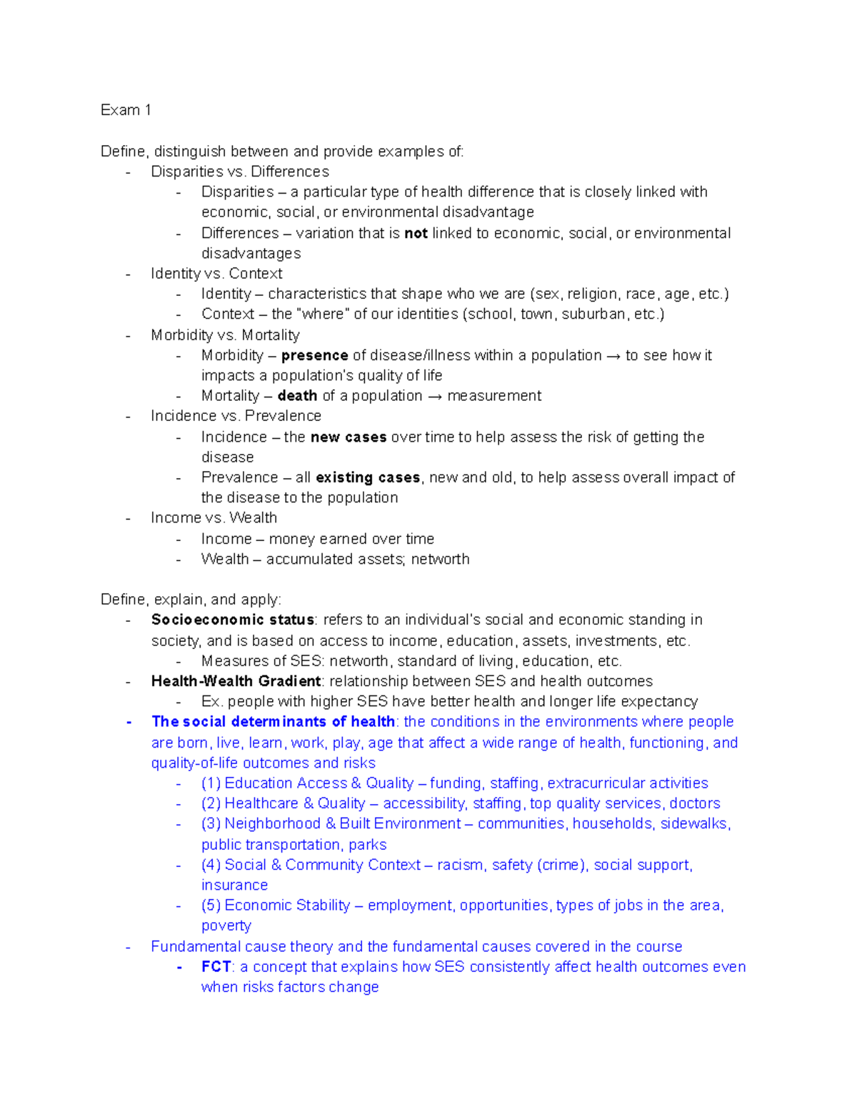 BBH 302 - Midterm Study Guide - Exam 1 Define, distinguish between and ...