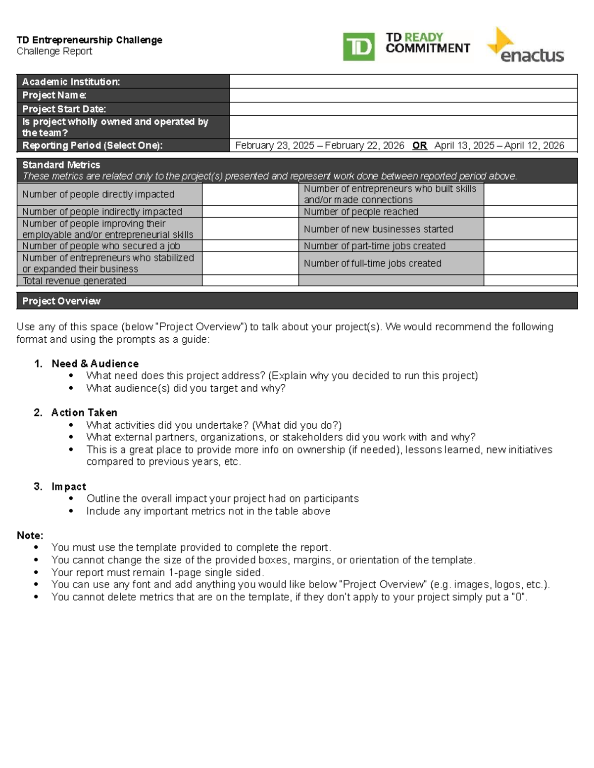 TD Entrepreneurship Challenge Report: Metrics & Impact Analysis - Studocu