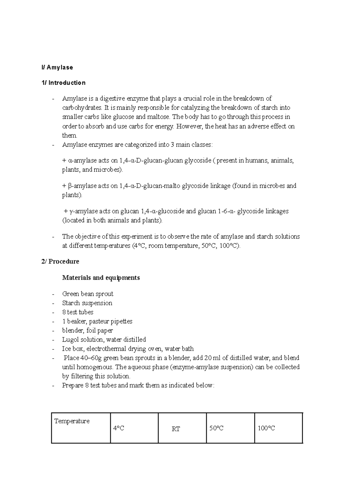 Amylase and Protease Enzyme Activity Experiment Report (BIO 101) - Studocu