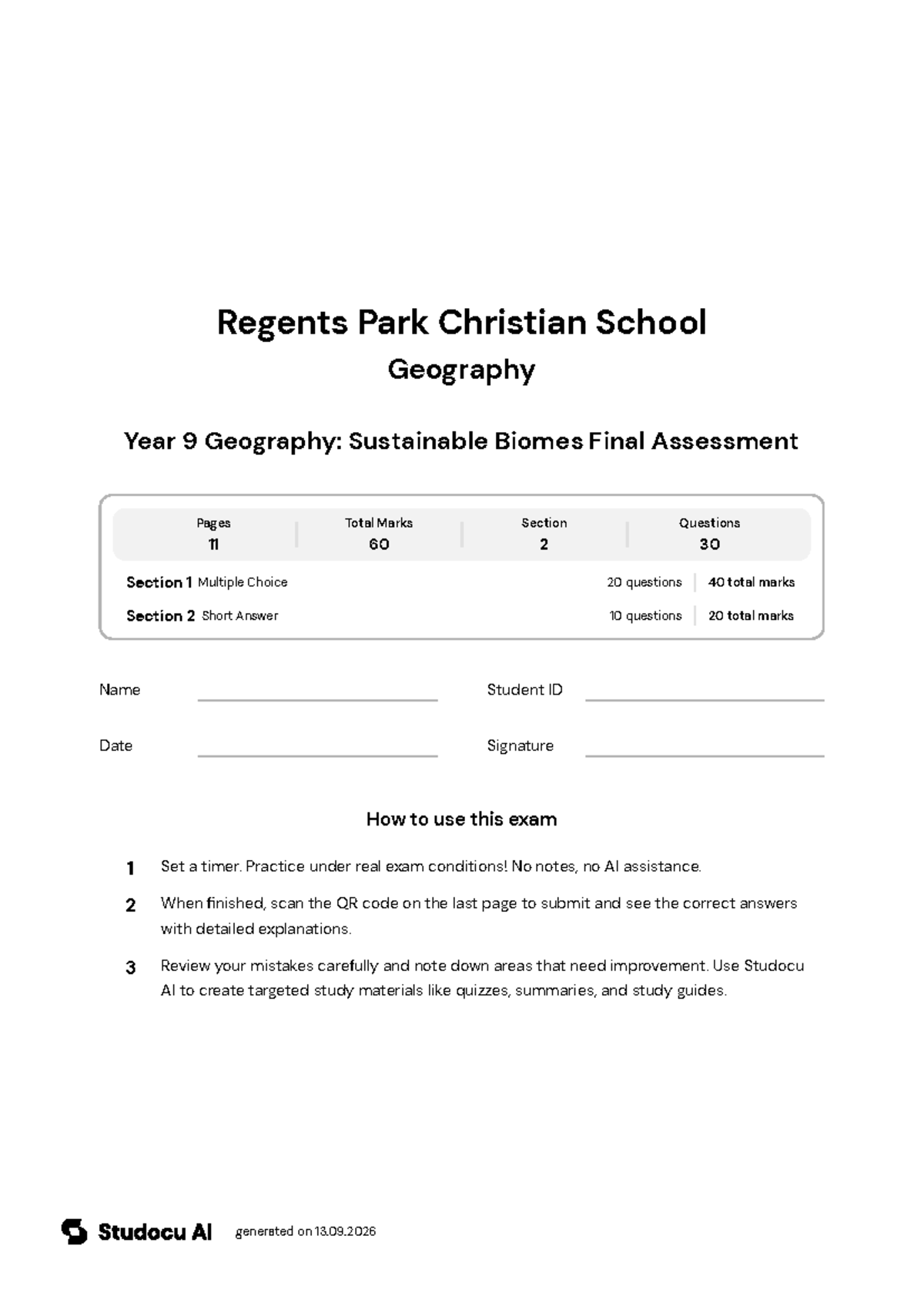 Year 9 Geography: Sustainable Biomes Final Assessment - Studocu