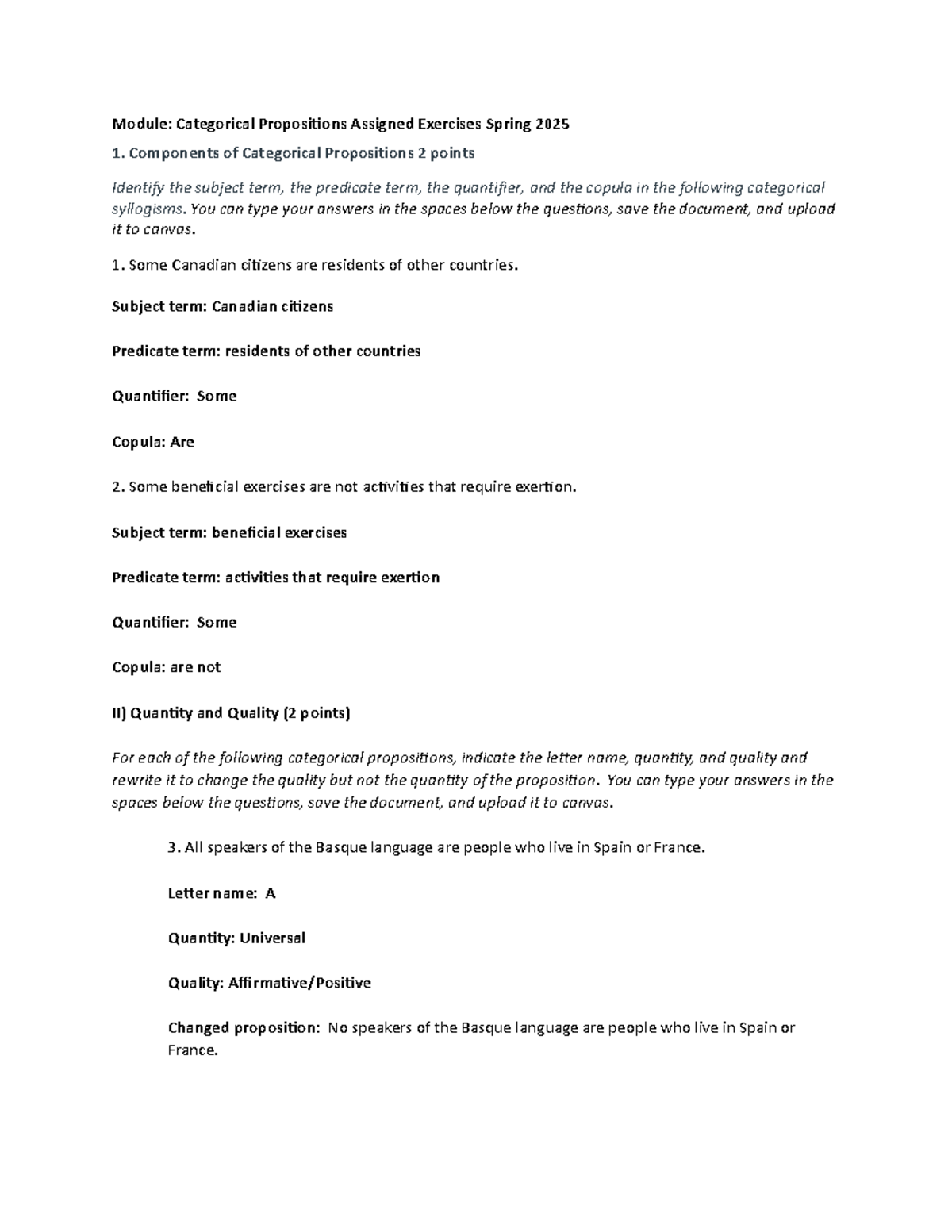 Exercise 4: Categorical Propositions Assigned Exercises Spring 2025 ...
