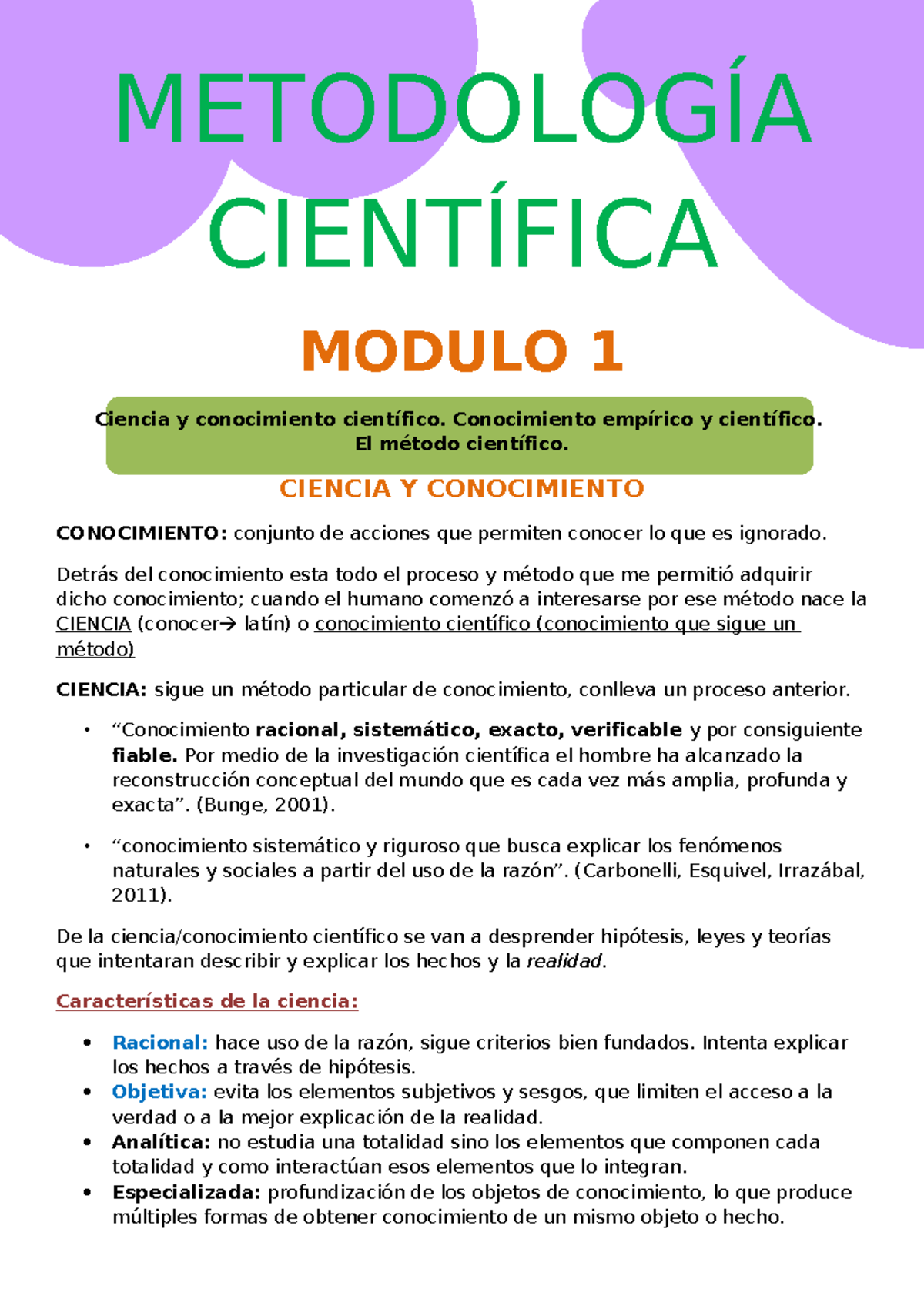 Metodología Científica - Módulo 1 y 2 análisis y conceptos esenciales. - Document Preview