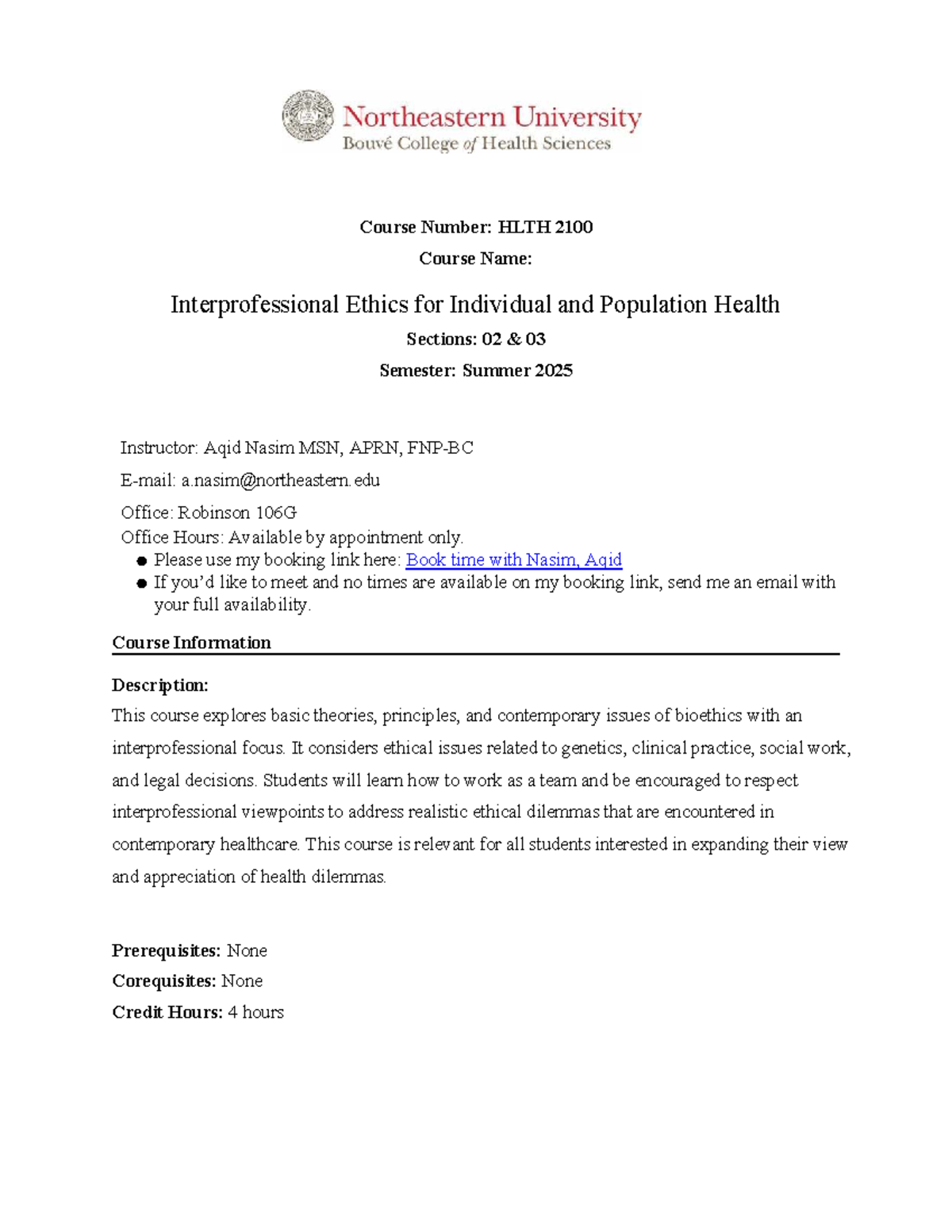 HLTH 2100 Summer 2025 Syllabus: Interprofessional Ethics in Health ...