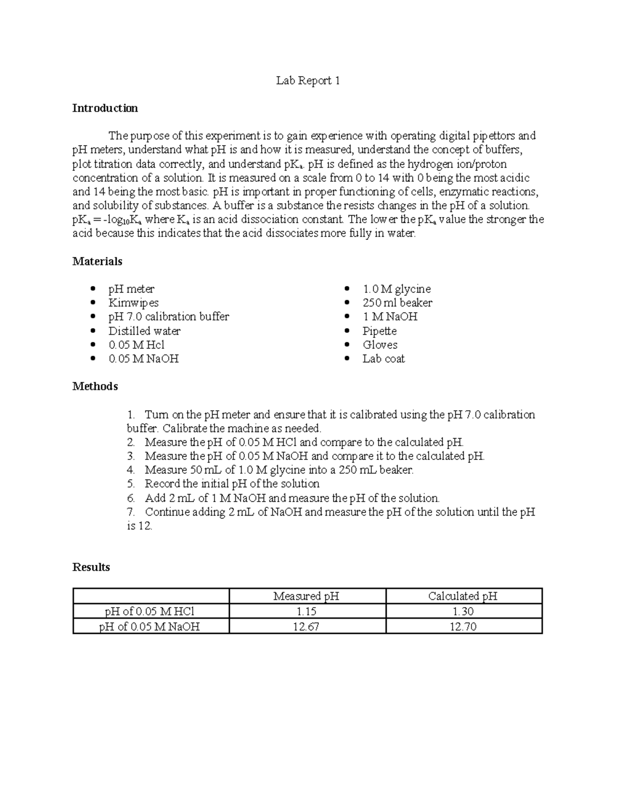 Lab 1: pH Measurement & Buffer Analysis Report - Studocu