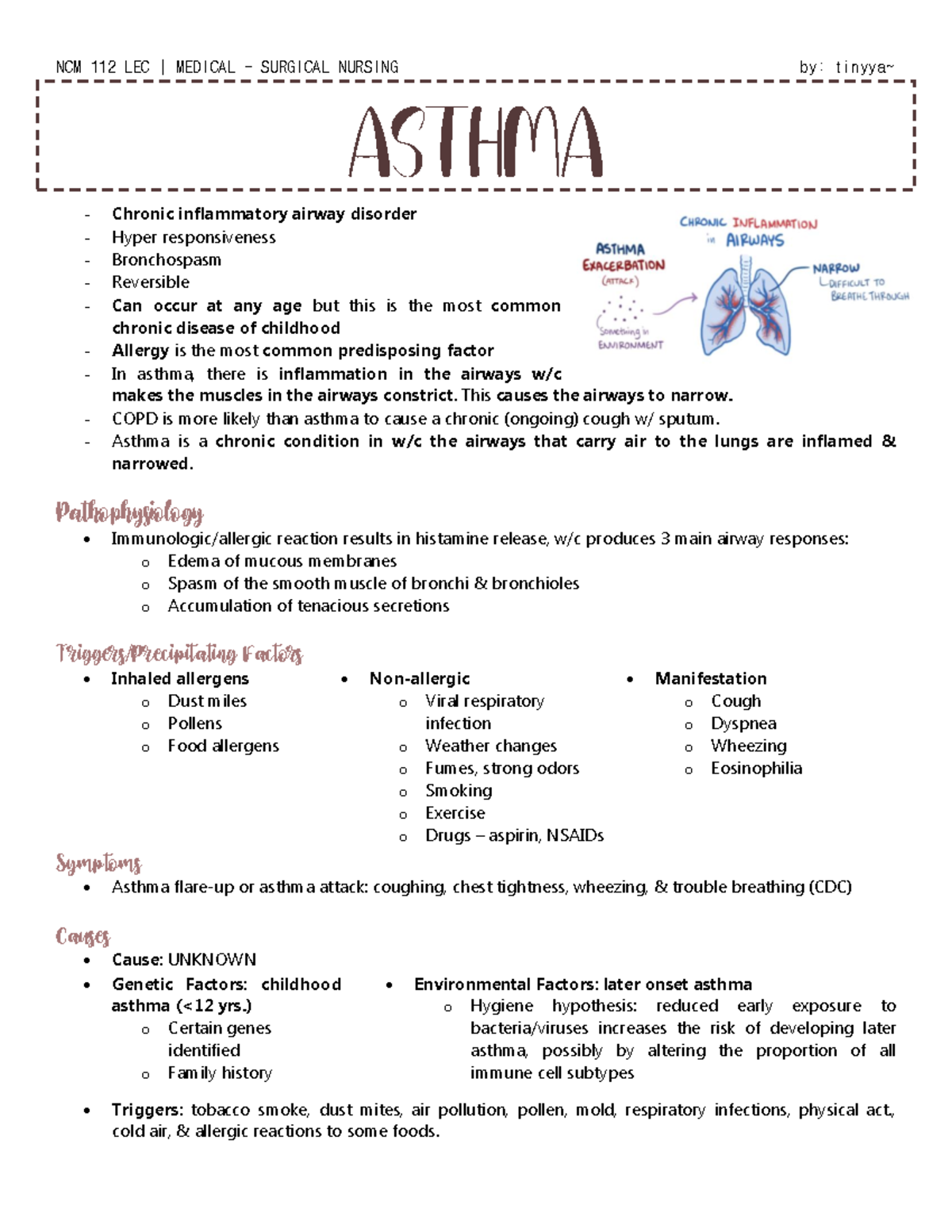NCM 112 LEC: Comprehensive Study Notes on Asthma Management and ...