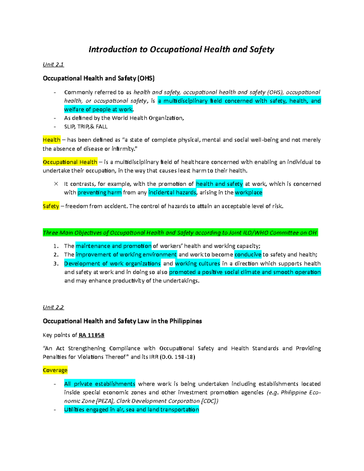 Introduction to OHS - The multidisciplinary field concerned with the ...