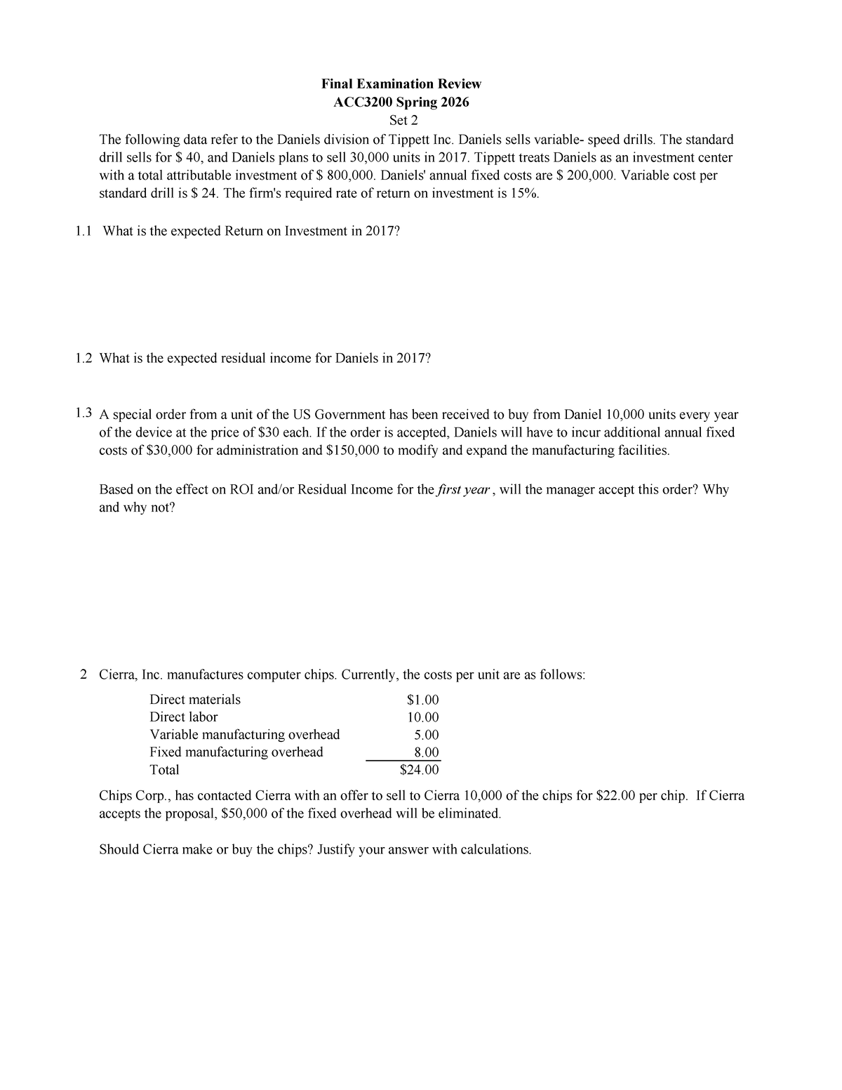 Final Exam Review ACC3200 Spring 2026 - Practice Set 2 - Studocu