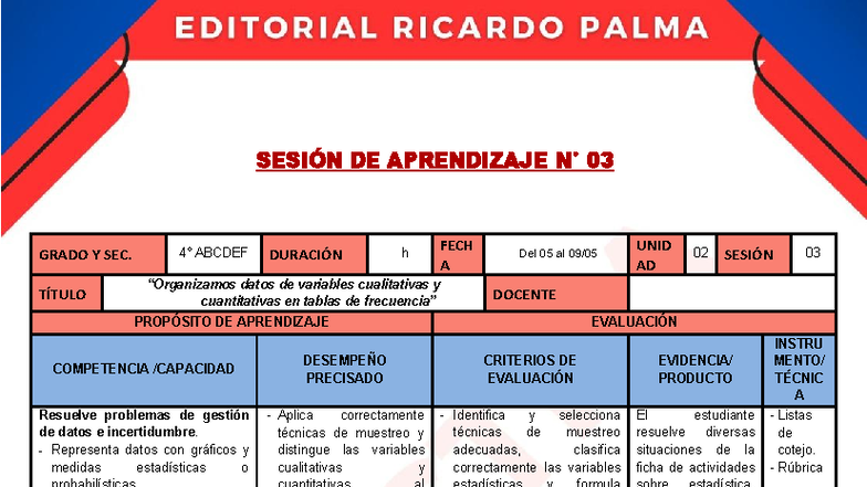 Organización de Datos en Tablas de Frecuencia - RP 4° Grado Matematica ...