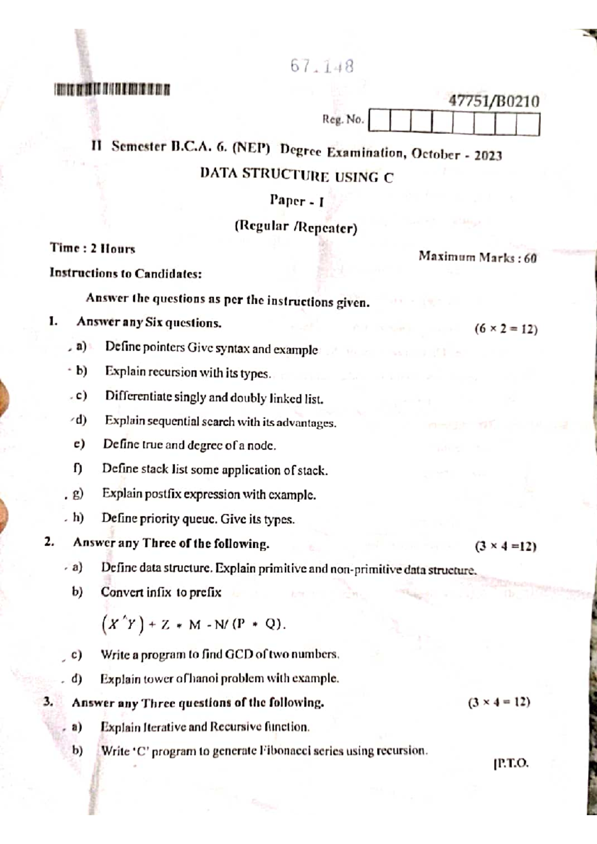 DS-2023-NEP - Data Structure Using C Exam Questions Paper - Studocu