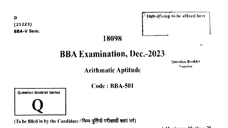 BBA 5 Sem Arithmetic Aptitude Exam Set Q (Dec 2023) - Studocu