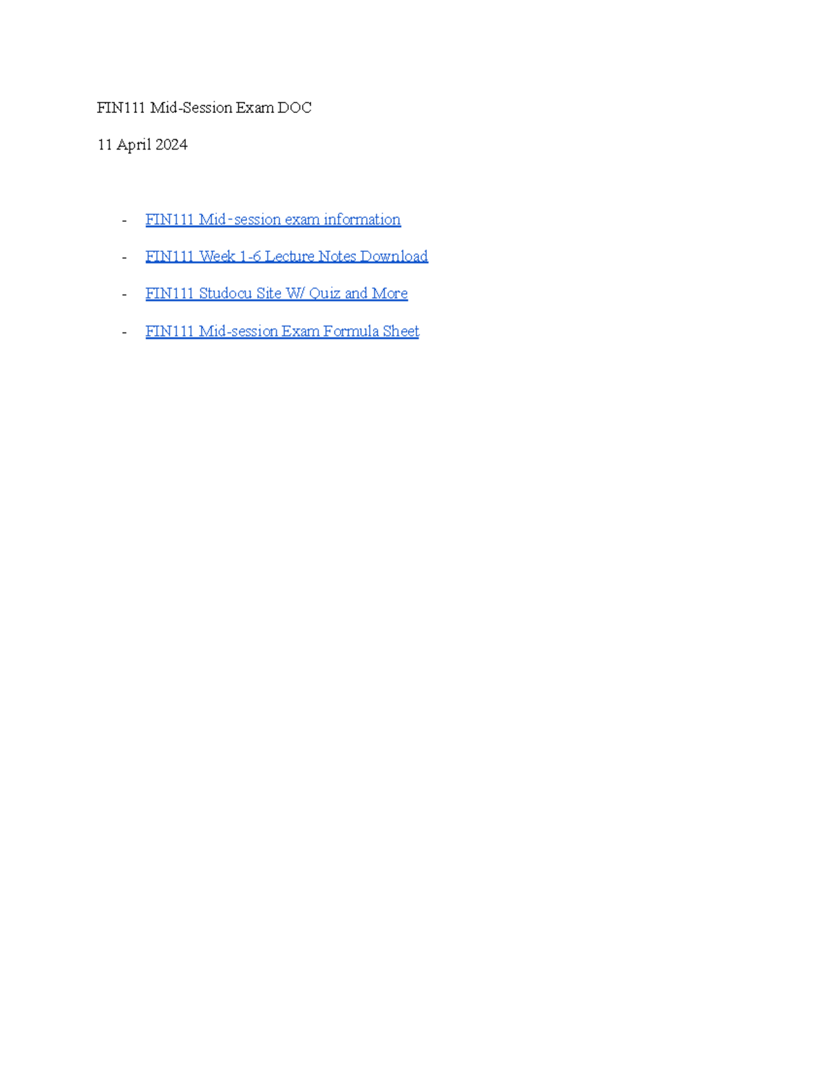 FIN111 Mid-Session Exam DOC - FIN 111 - Studocu