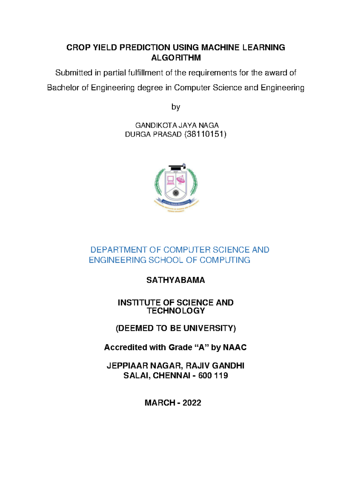 1822-b - paper - CROP YIELD PREDICTION USING MACHINE LEARNING ALGORITHM ...