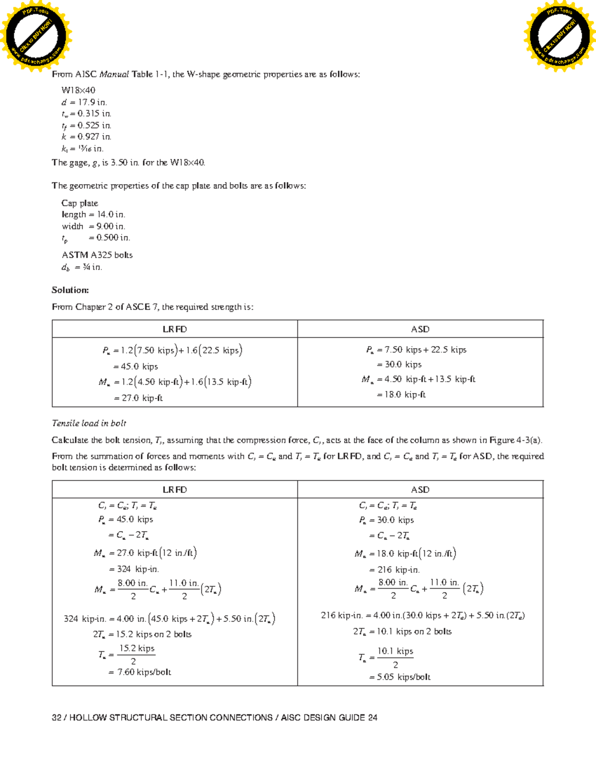 AISC Design Guide 24: Geometric Properties & Bolt Tension Calculations ...