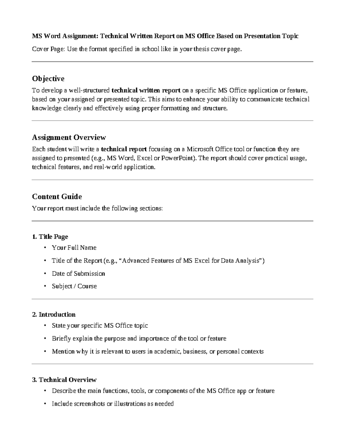 MS Word Assignment 2: Technical Report on MS Office Features - Studeersnel