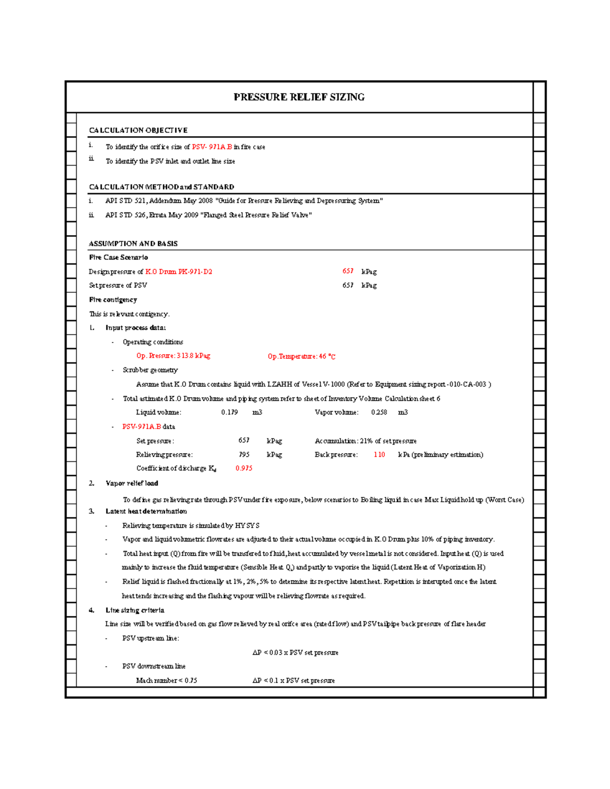 Pressure Relief Sizing Calculation for Fire Case (971A.B) - Studocu