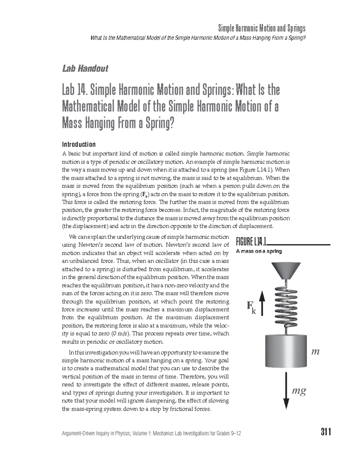 Lab 14: Modeling Simple Harmonic Motion of a Mass on a Spring - Studocu