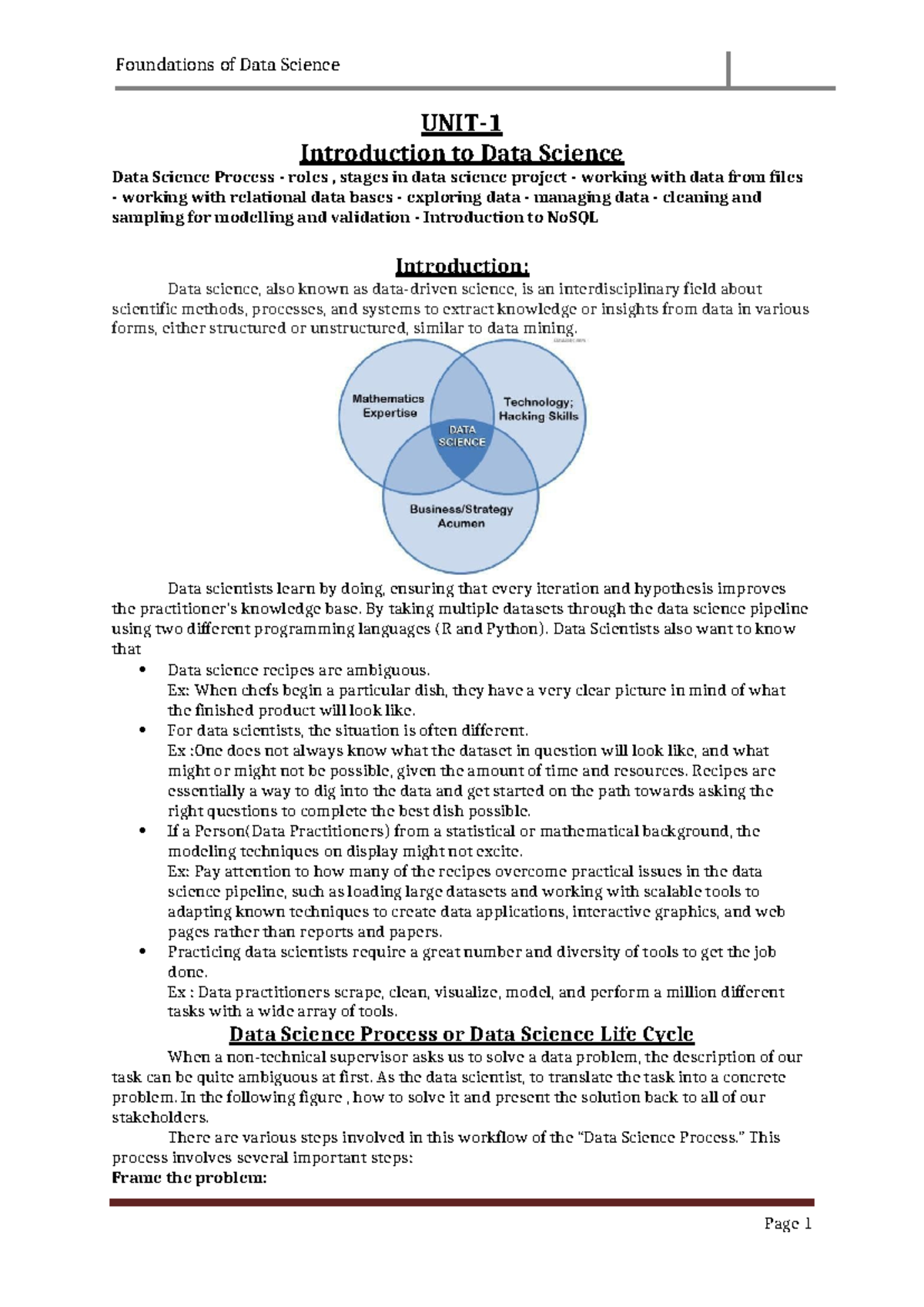 Foundations of Data Science: Key Concepts and Processes (CS 101) - Studocu