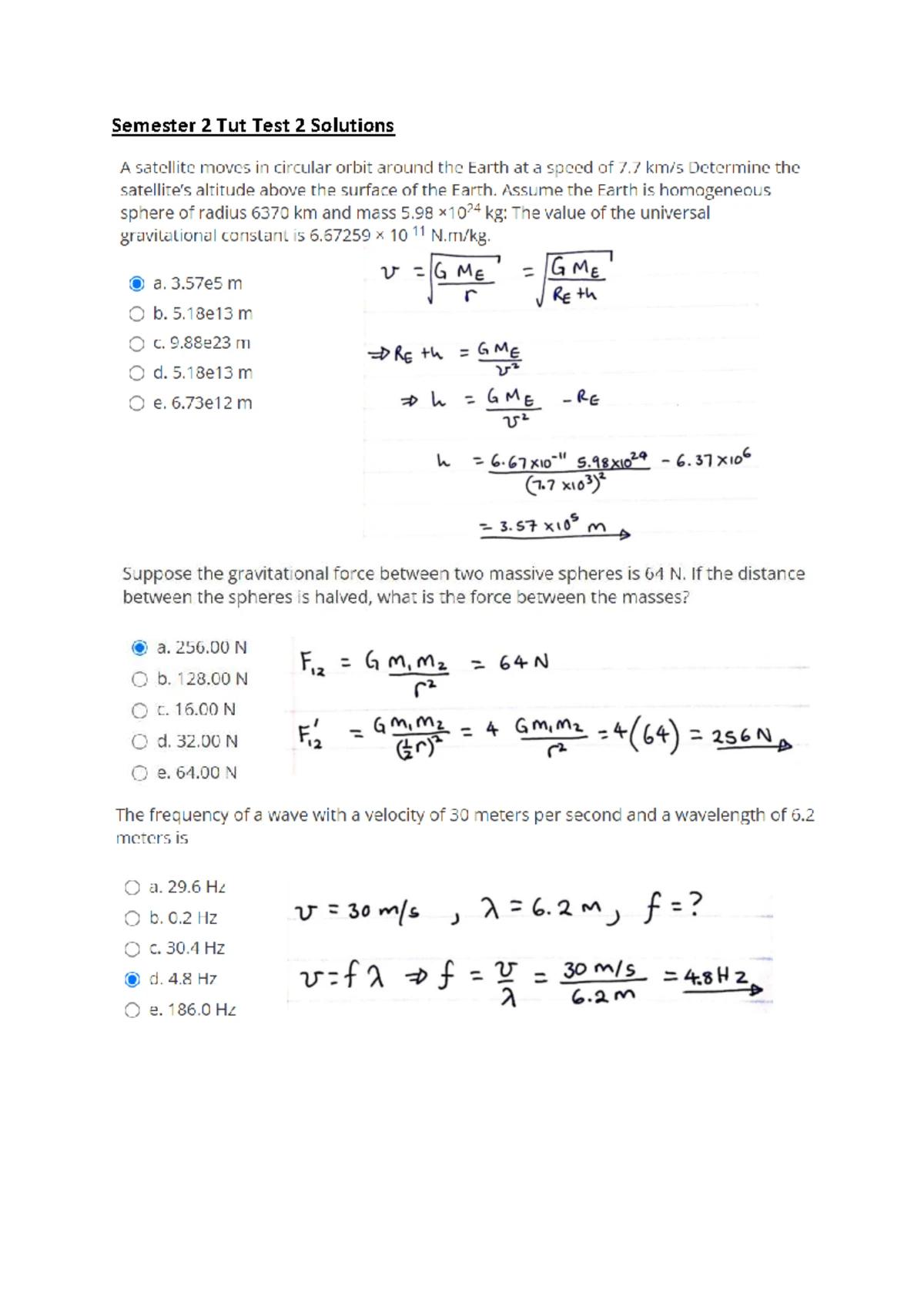 Test 2 Practice Questions Solutions for Physics 101: Forces & Friction ...