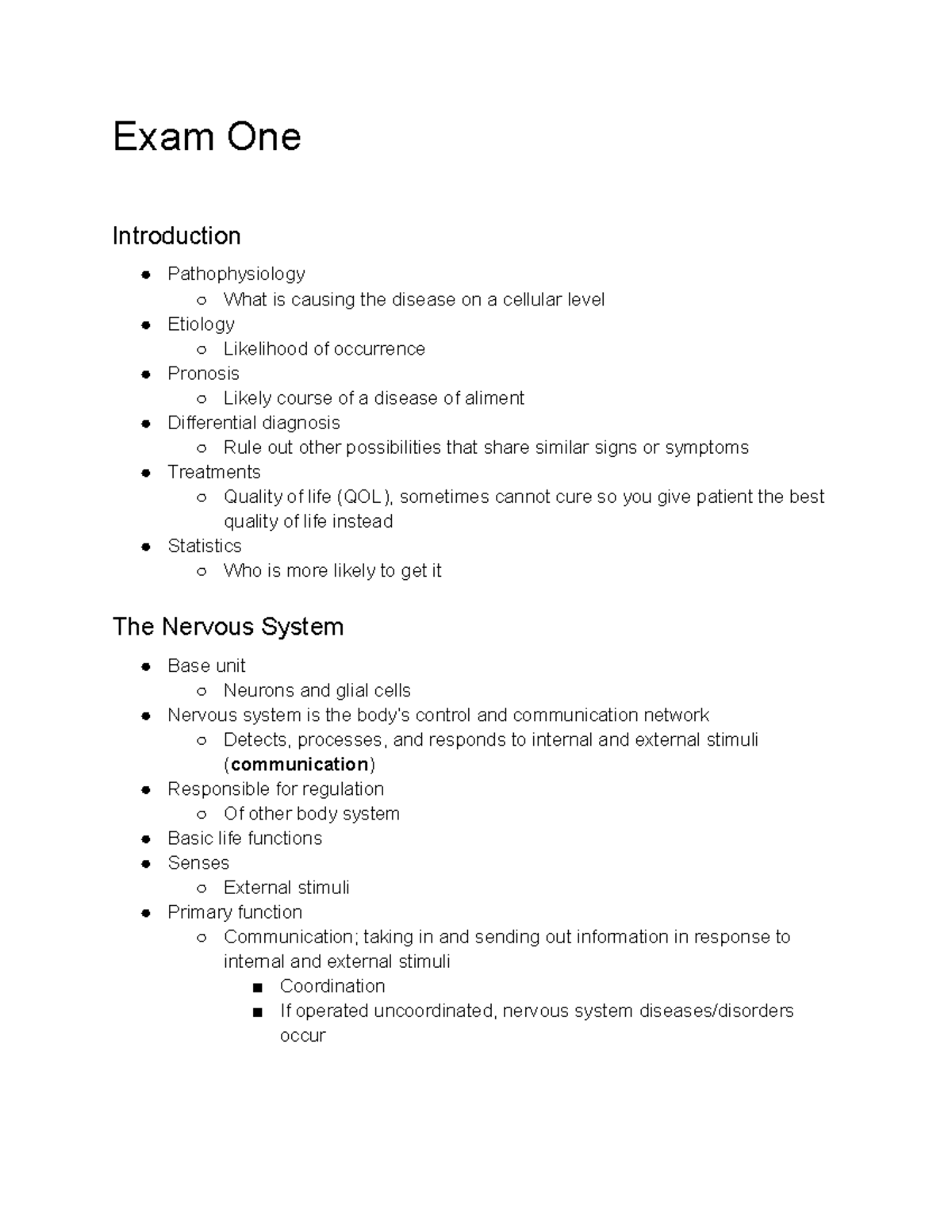 NUR 101 Exam One Notes: Diseases and Disorders of the Nervous System ...